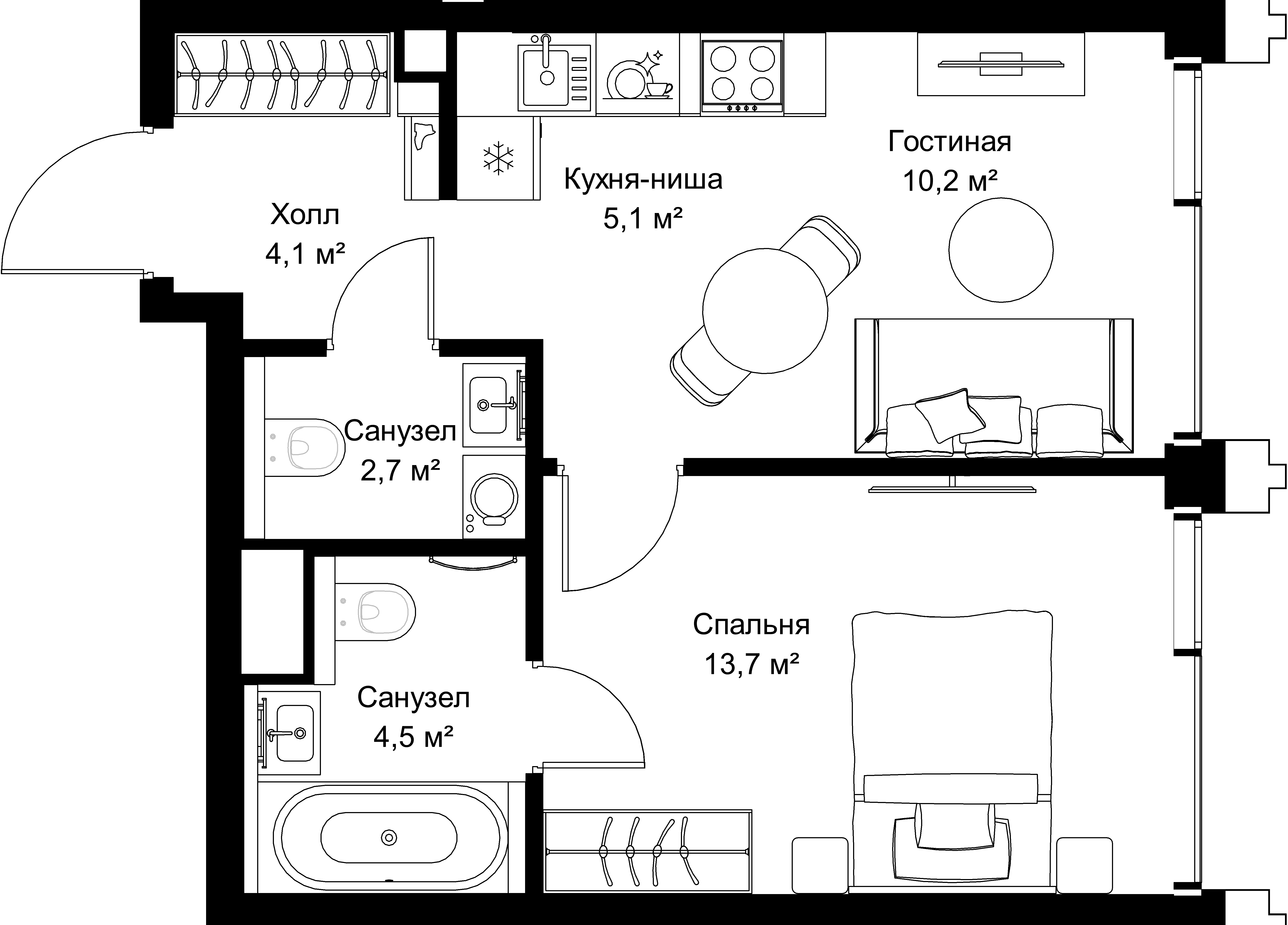 1-комнатная, 40,3 м² — 22 882 340 ₽