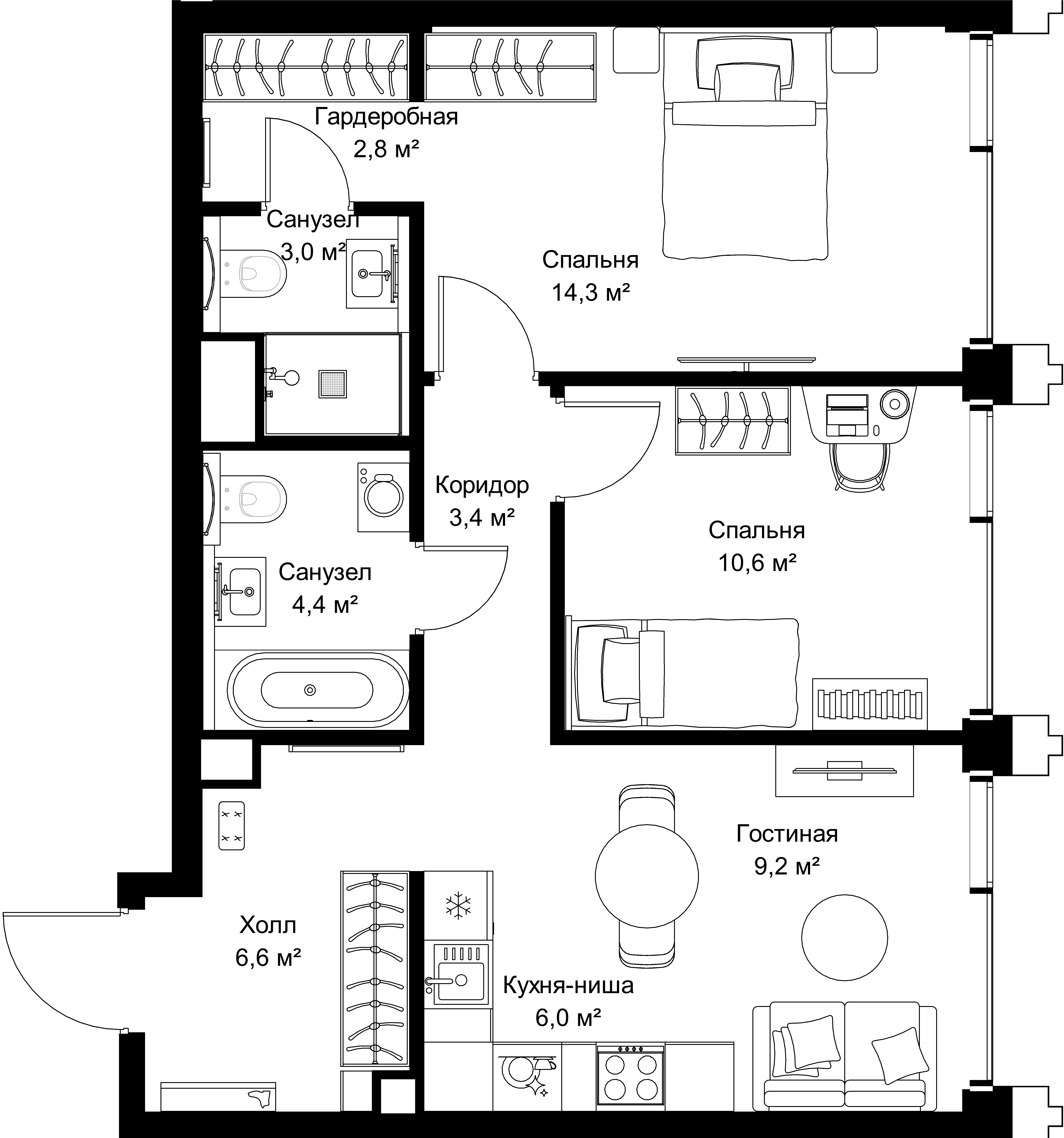 2-комнатная, 60,3 м² — 31 778 100 ₽