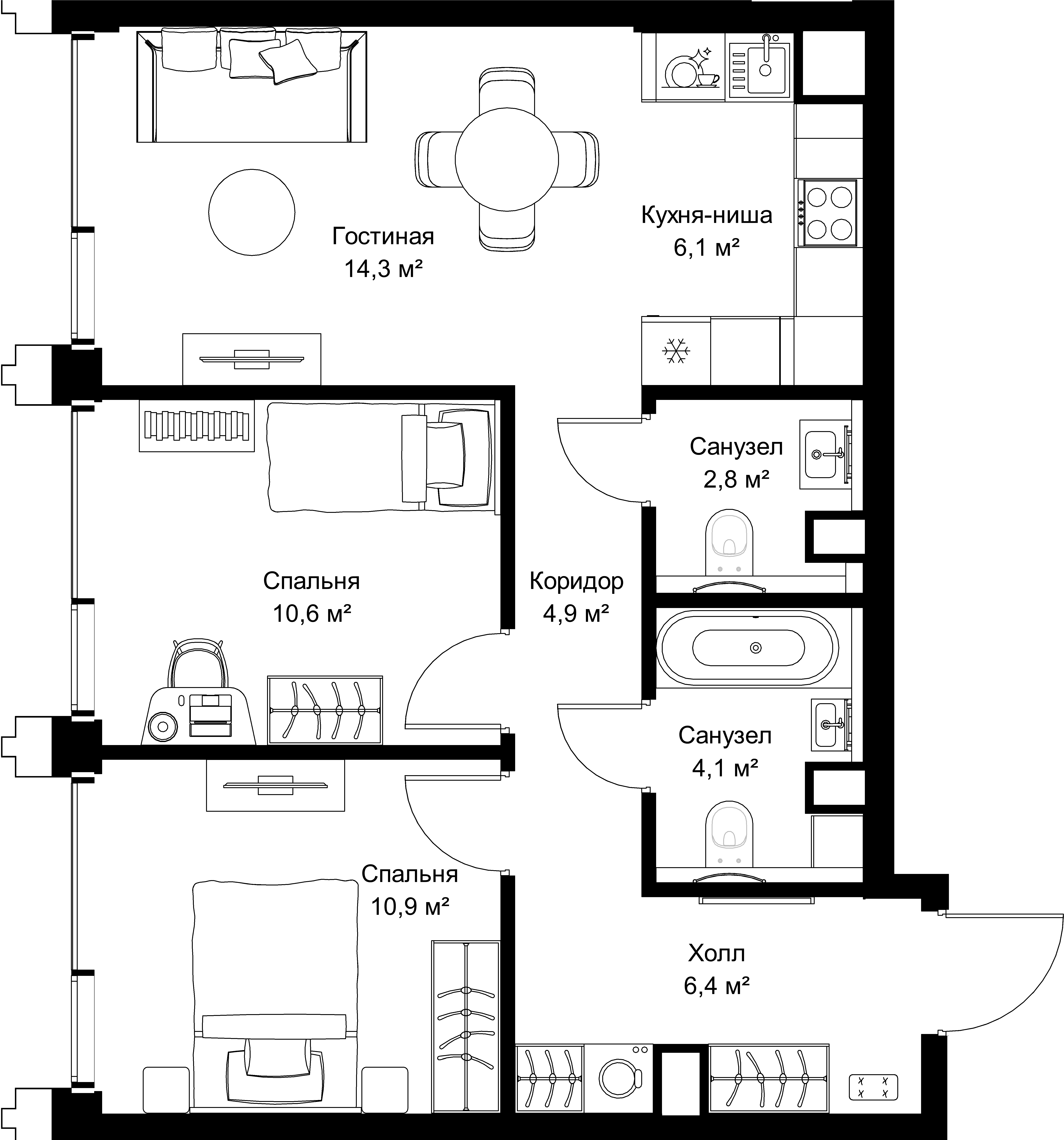 2-комнатная, 60,1 м² — 29 424 960 ₽