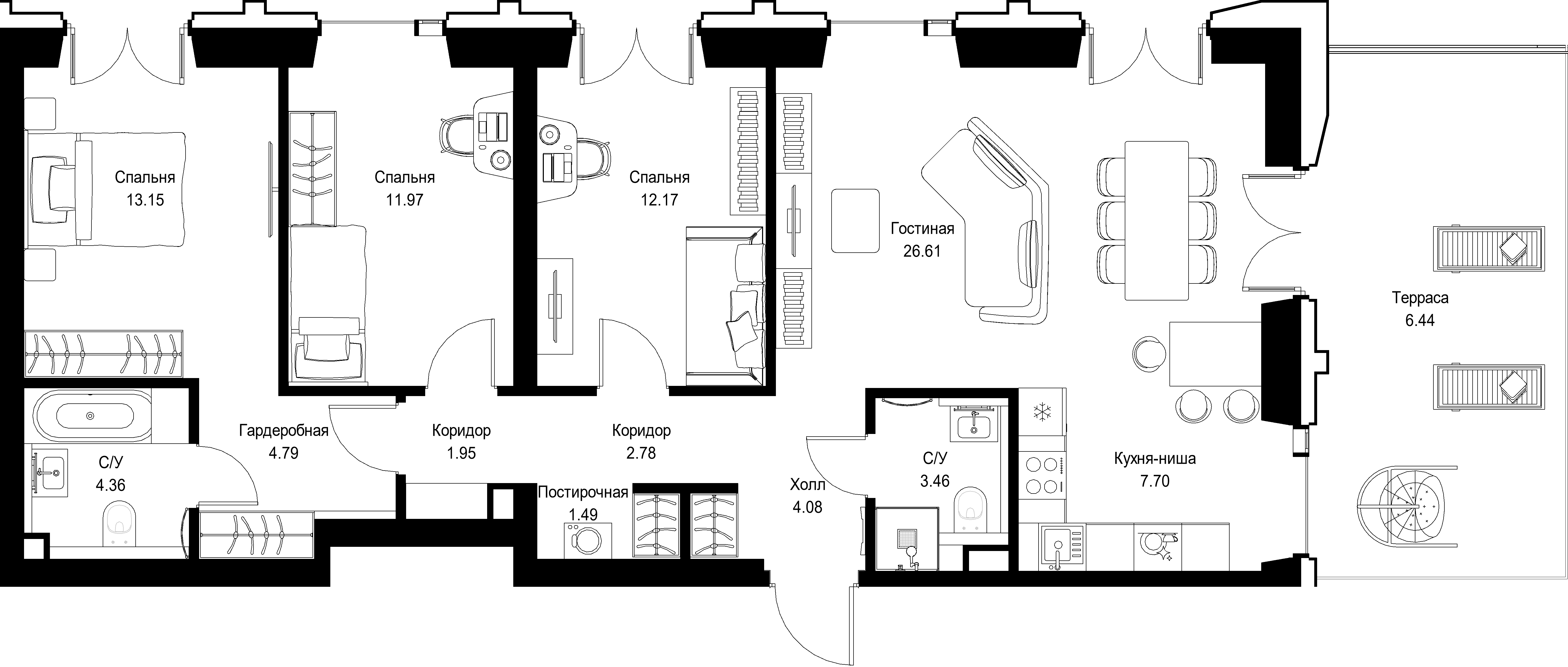 3-комнатная, 102,66 м² — 65 794 794 ₽