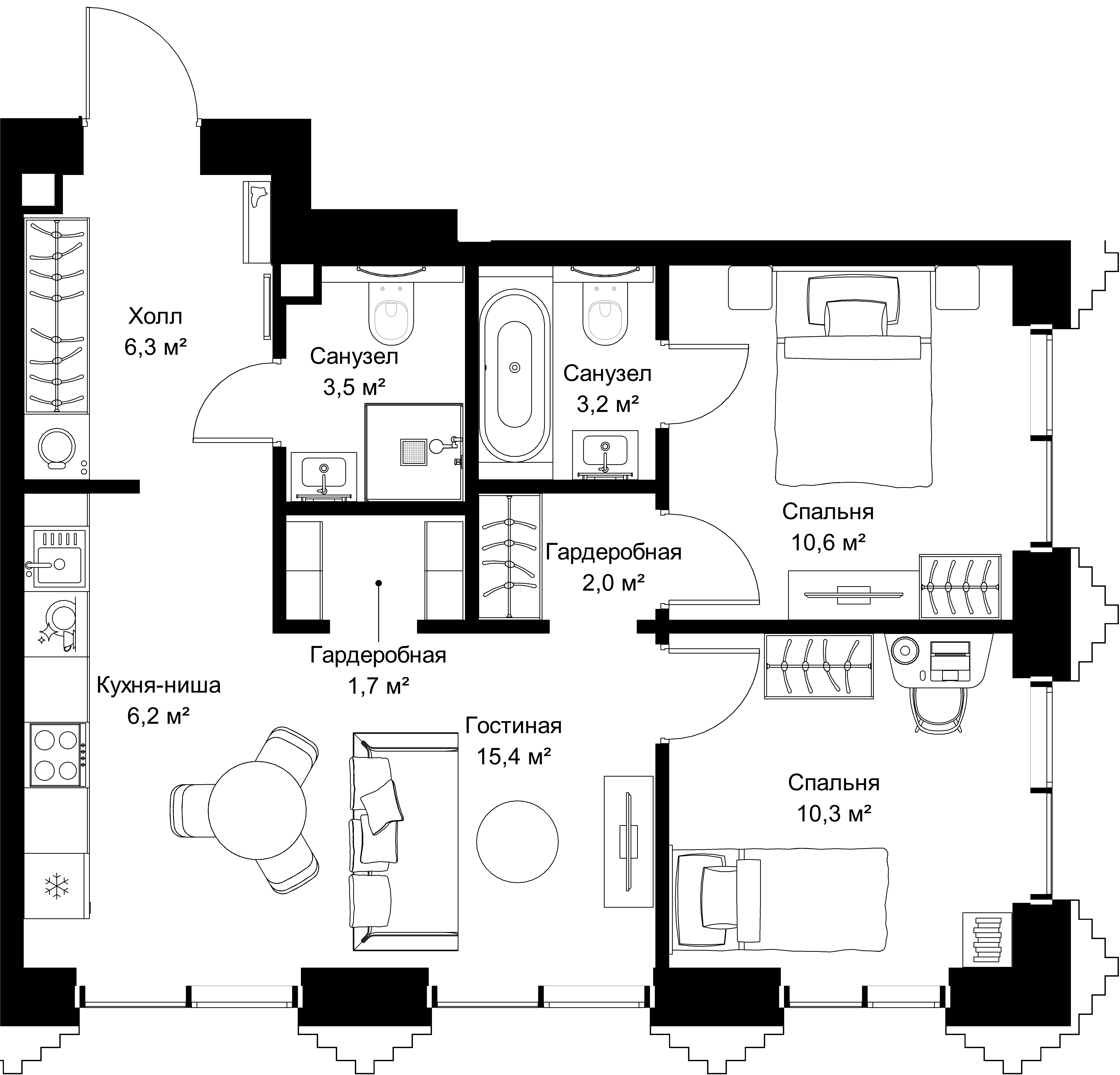 2-комнатная, 59,2 м² — 30 242 320 ₽