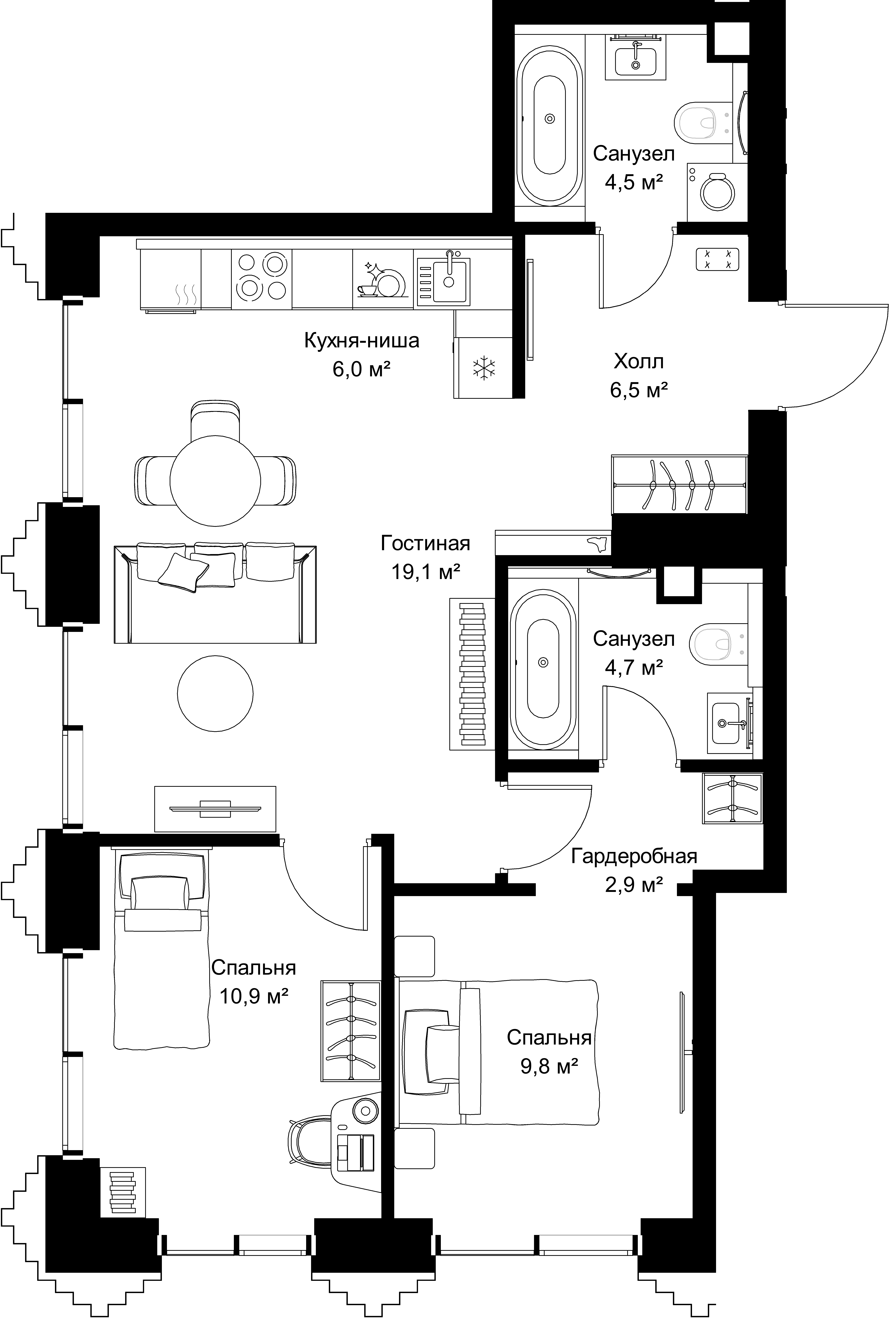 2-комнатная, 64,4 м² — 29 340 640 ₽