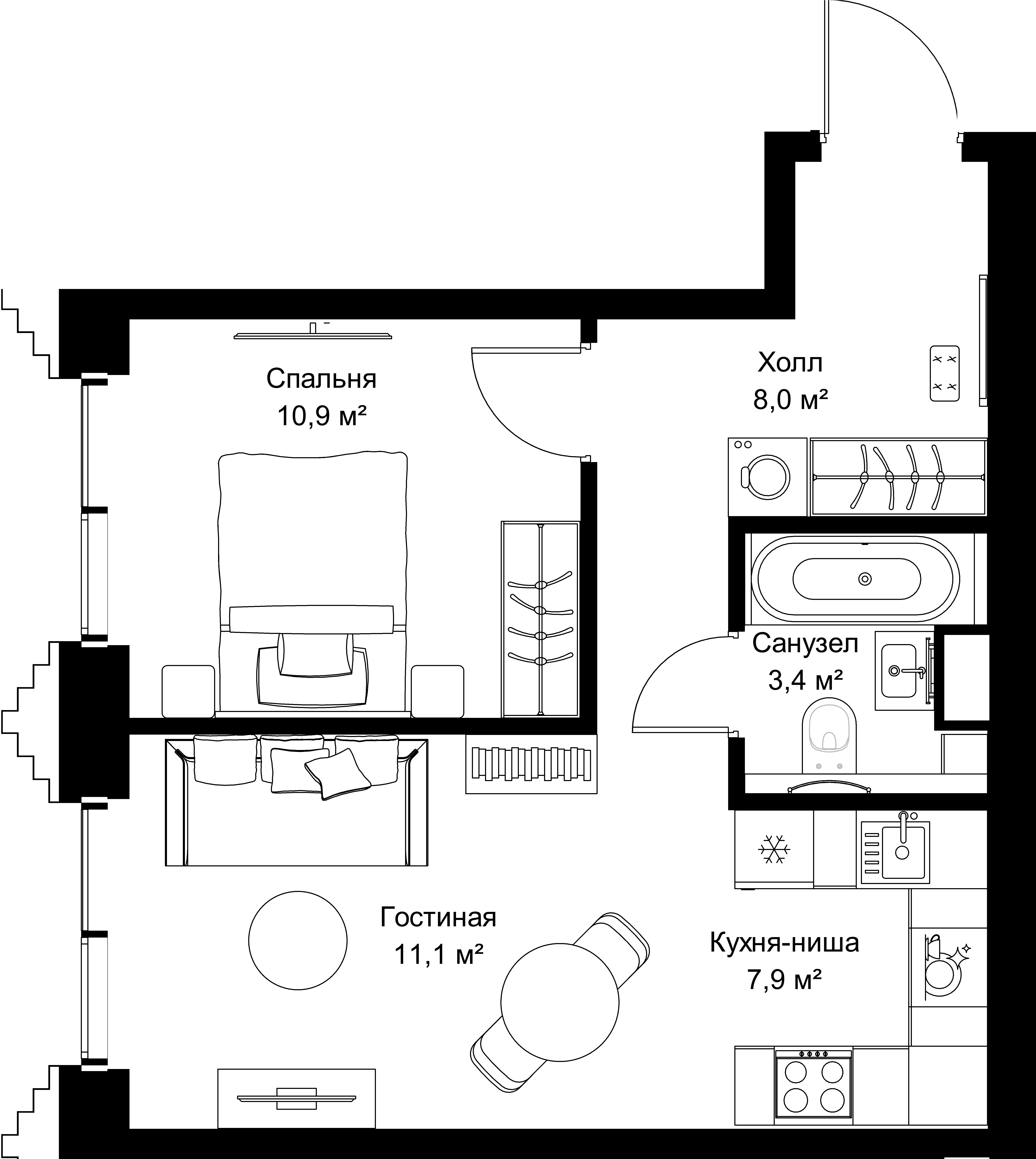 1-комнатная, 41,3 м² — 21 624 680 ₽