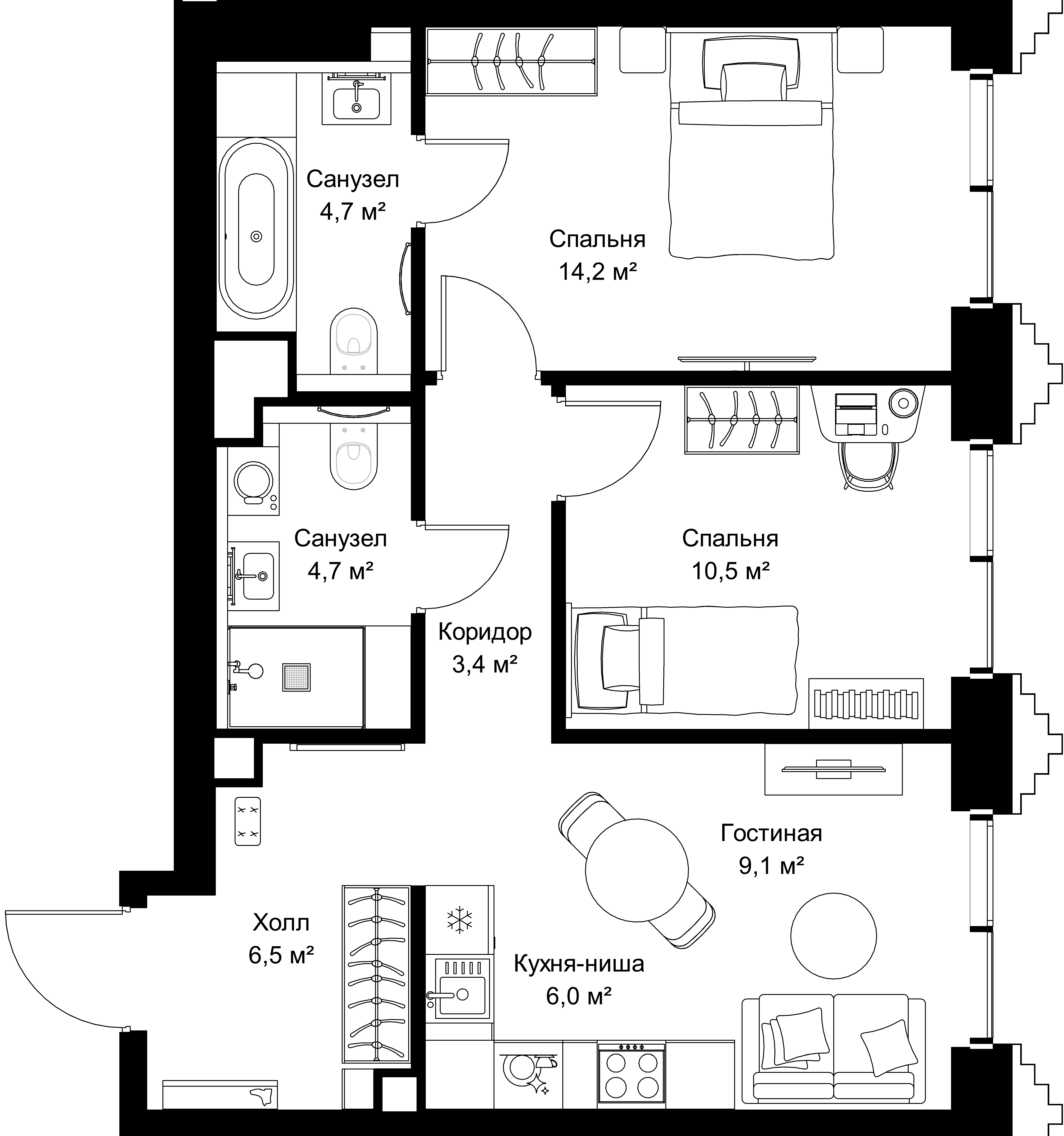 2-комнатная, 59,1 м² — 29 940 060 ₽