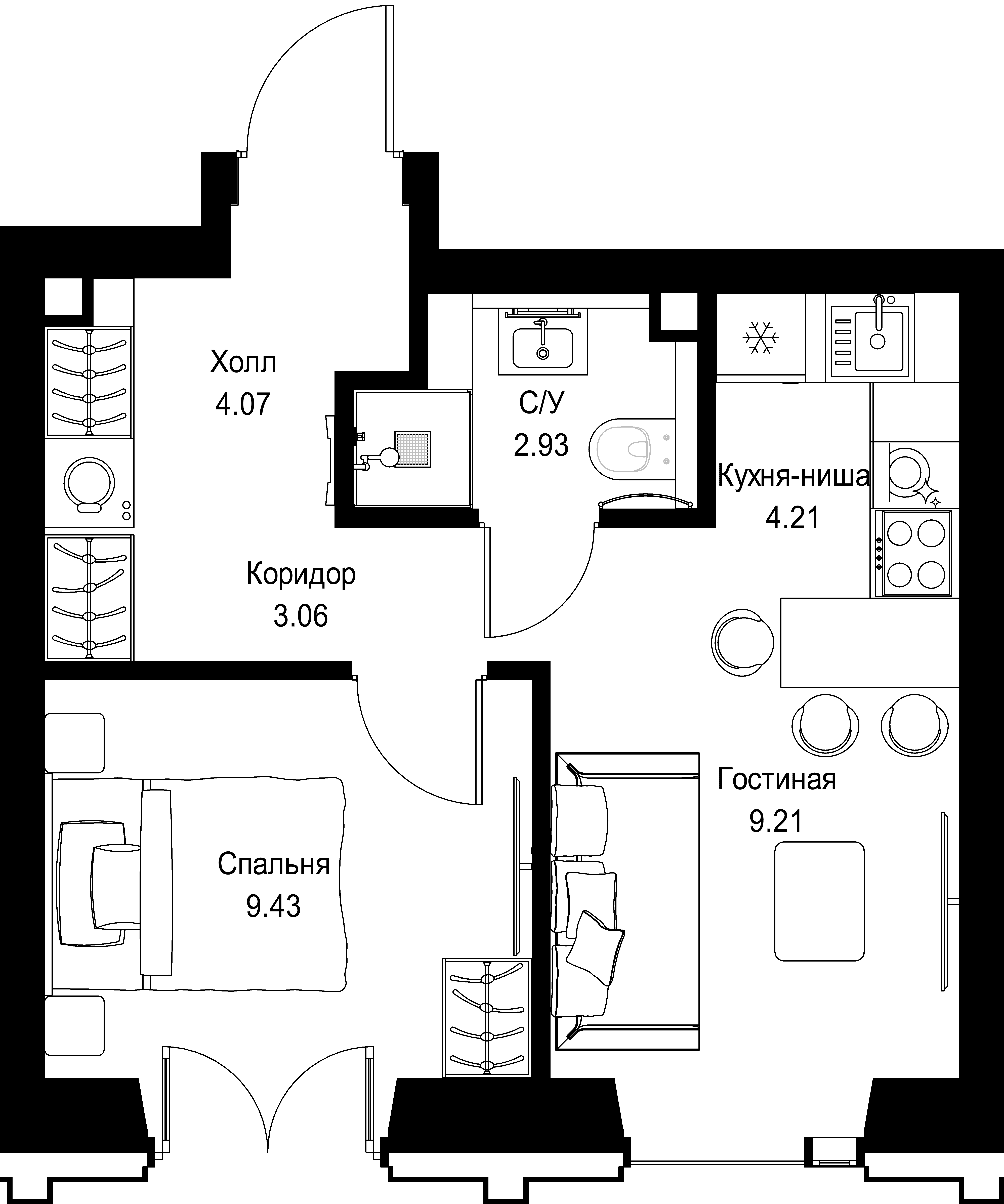 1-комнатная, 32,91 м² — 18 826 165 ₽