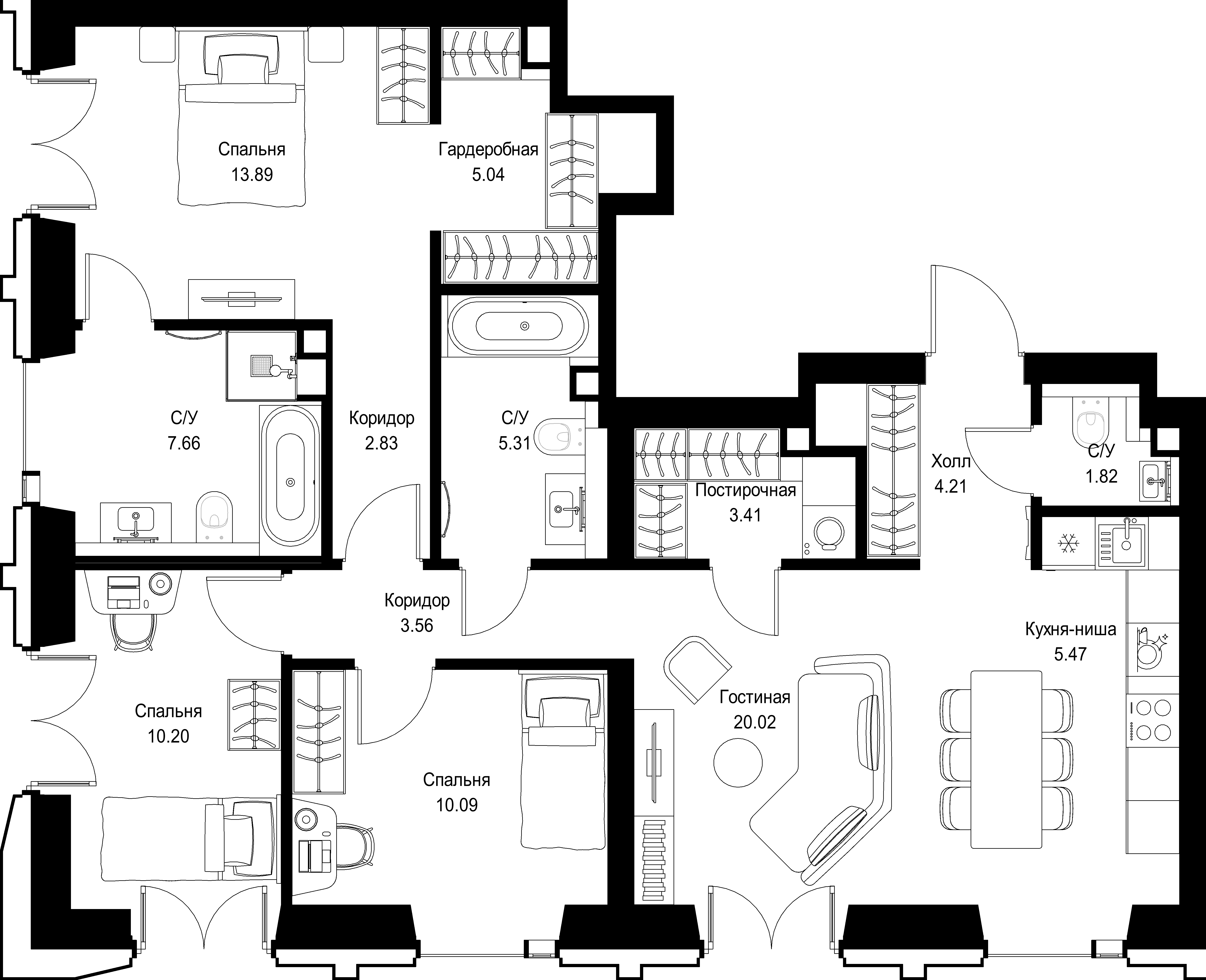 3-комнатная, 94,44 м² — 45 997 002 ₽