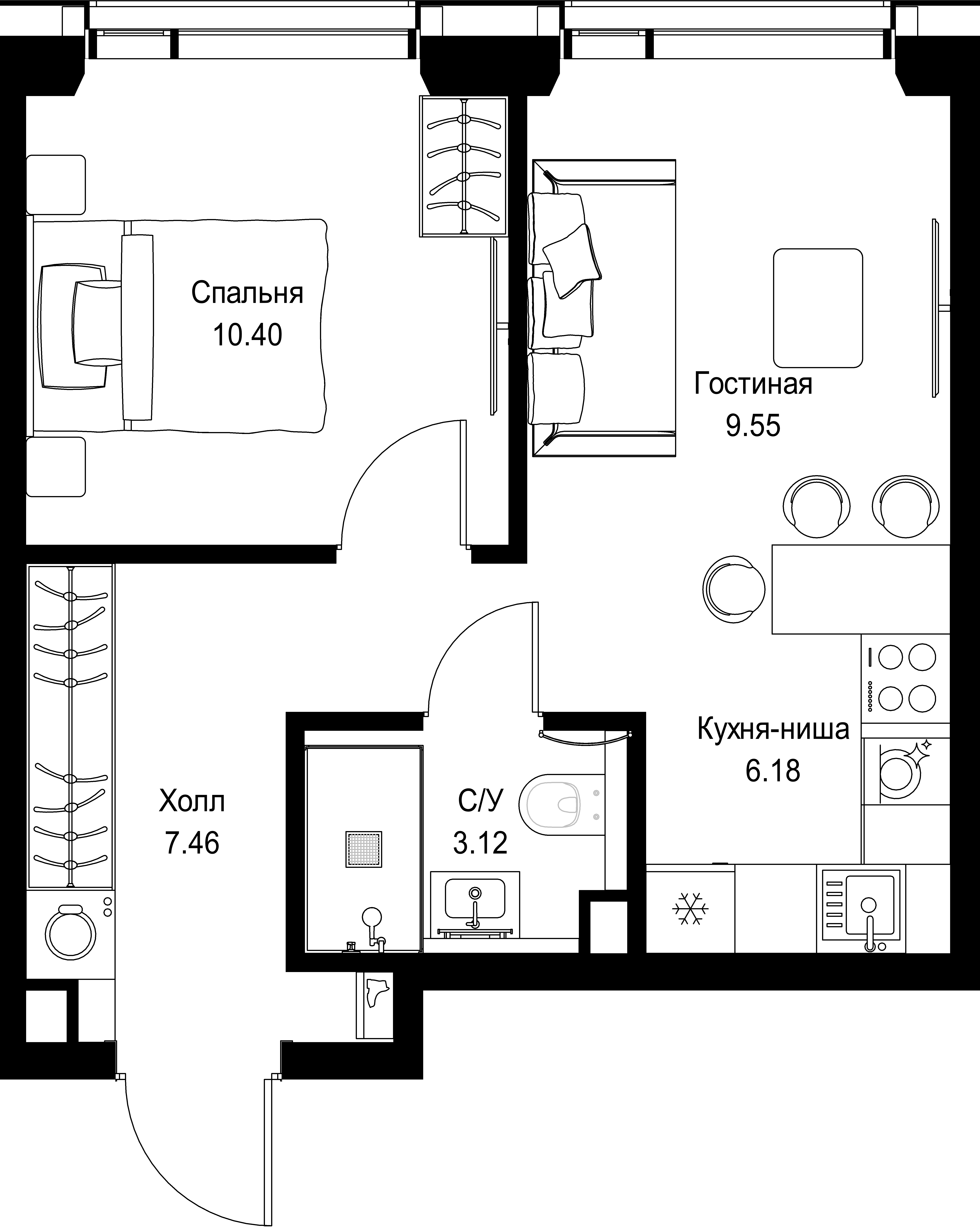 1-комнатная, 36,71 м² — 19 876 629 ₽