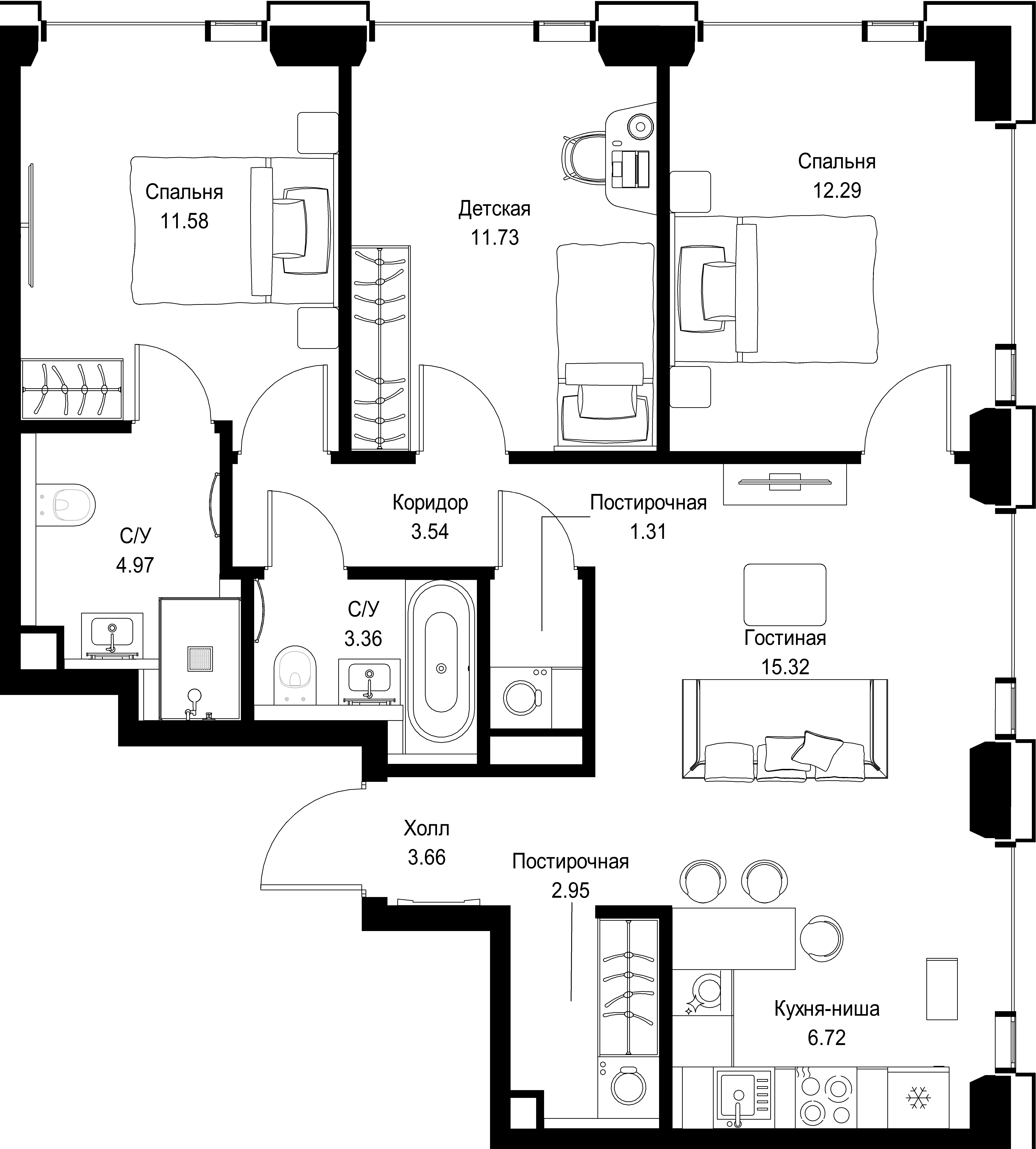 3-комнатная, 77,43 м² — 37 778 097 ₽