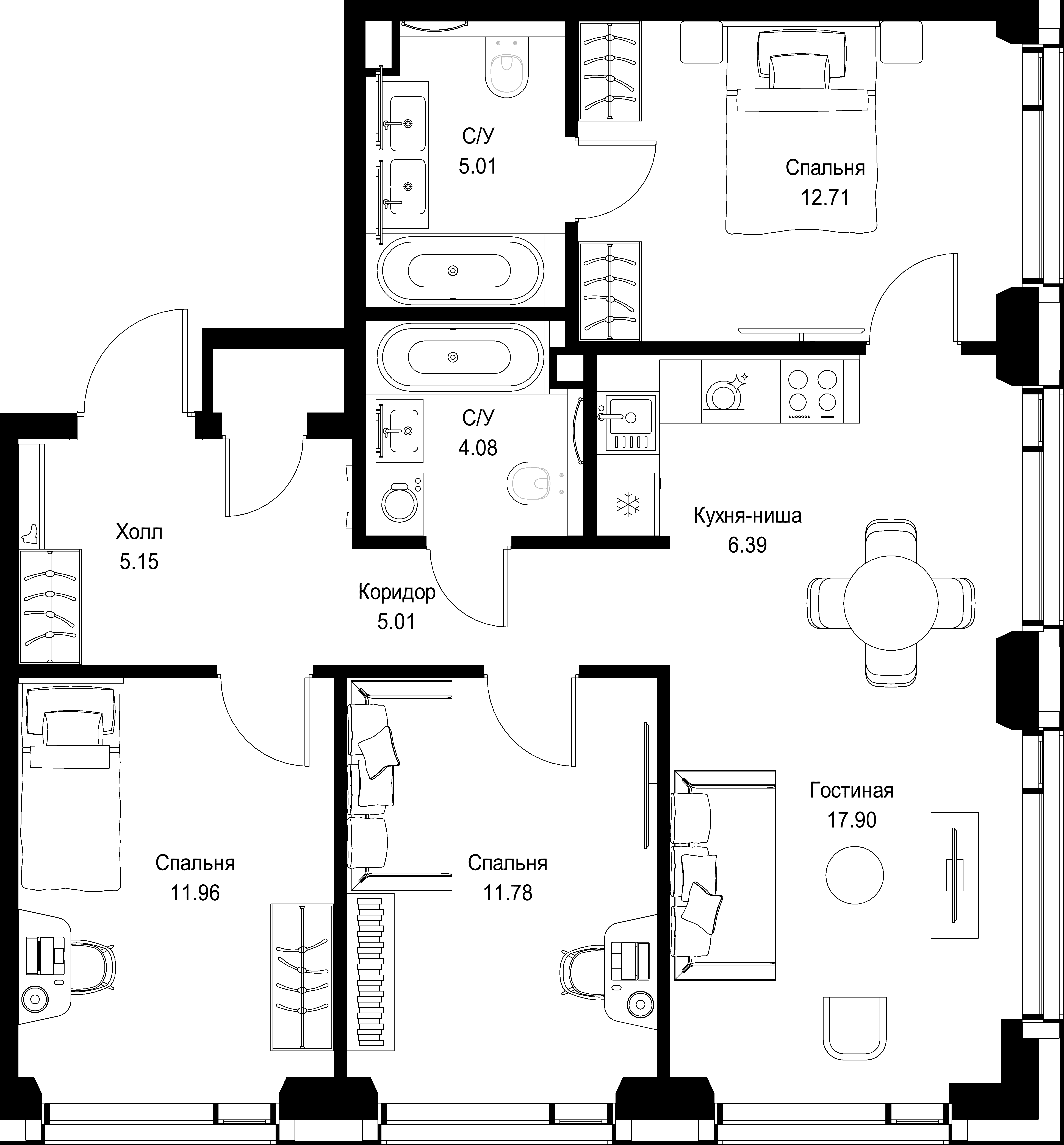 3-комнатная, 80,74 м² — 37 265 547 ₽