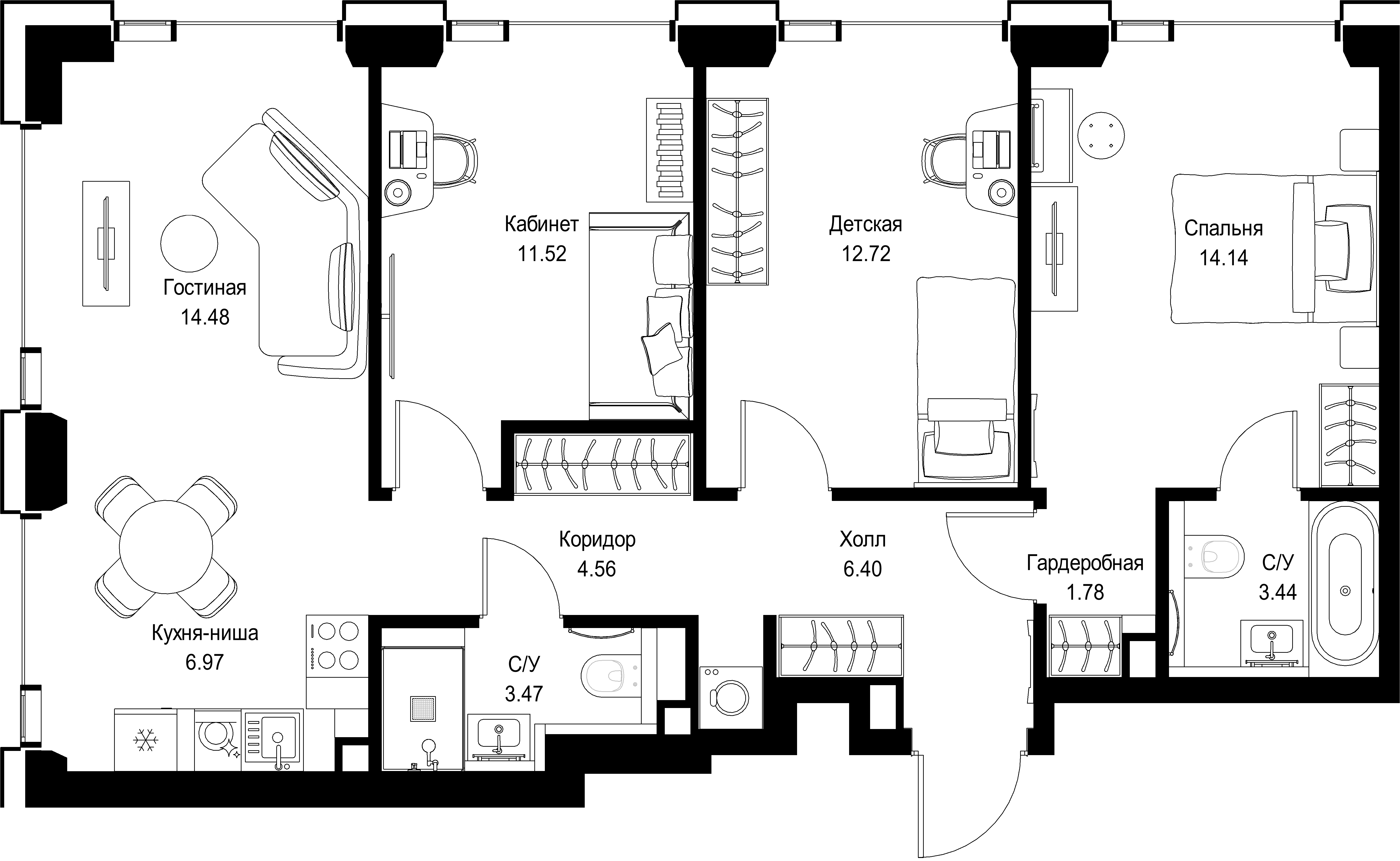 3-комнатная, 79,48 м² — 38 035 154 ₽