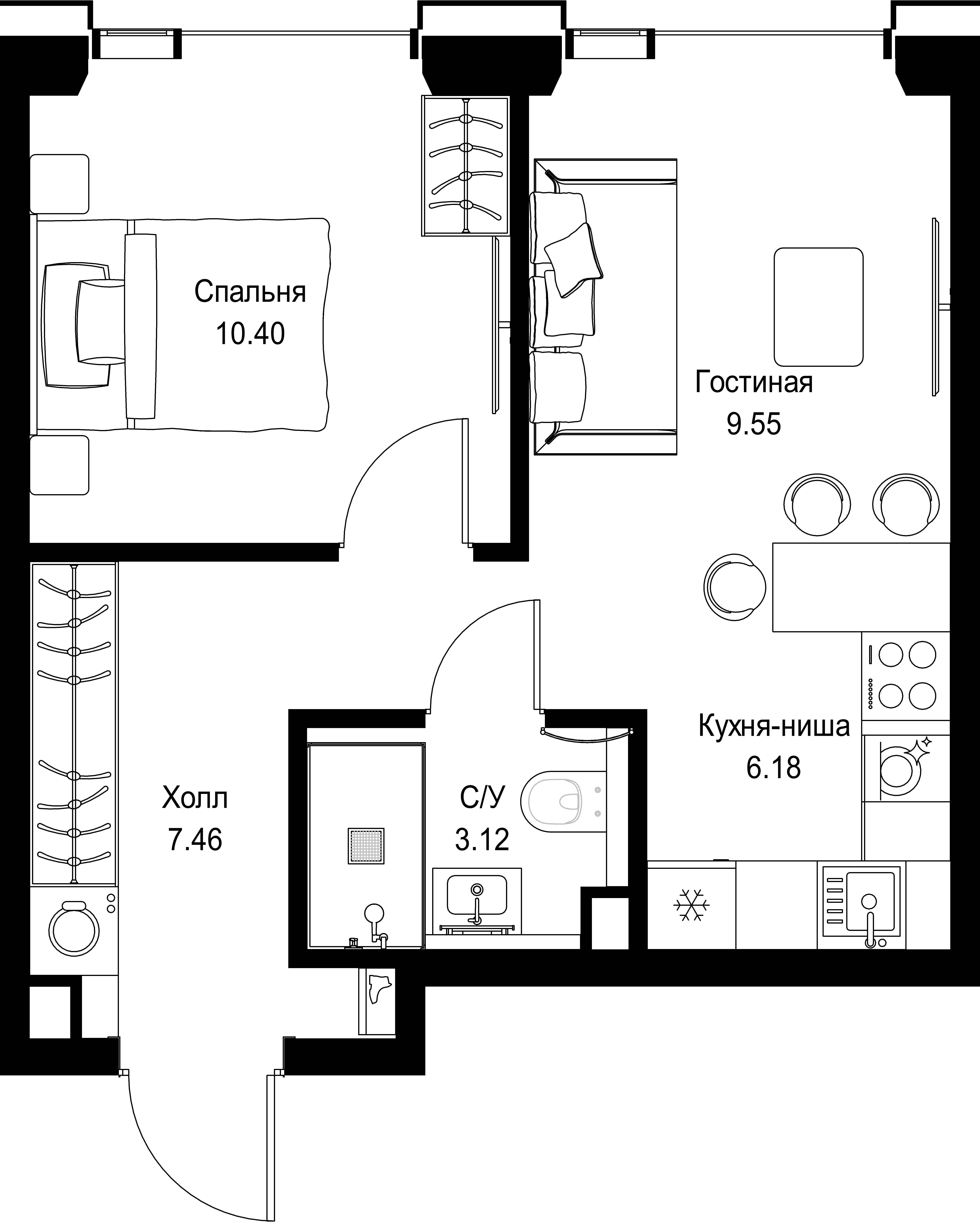 1-комнатная, 36,71 м² — 19 939 036 ₽
