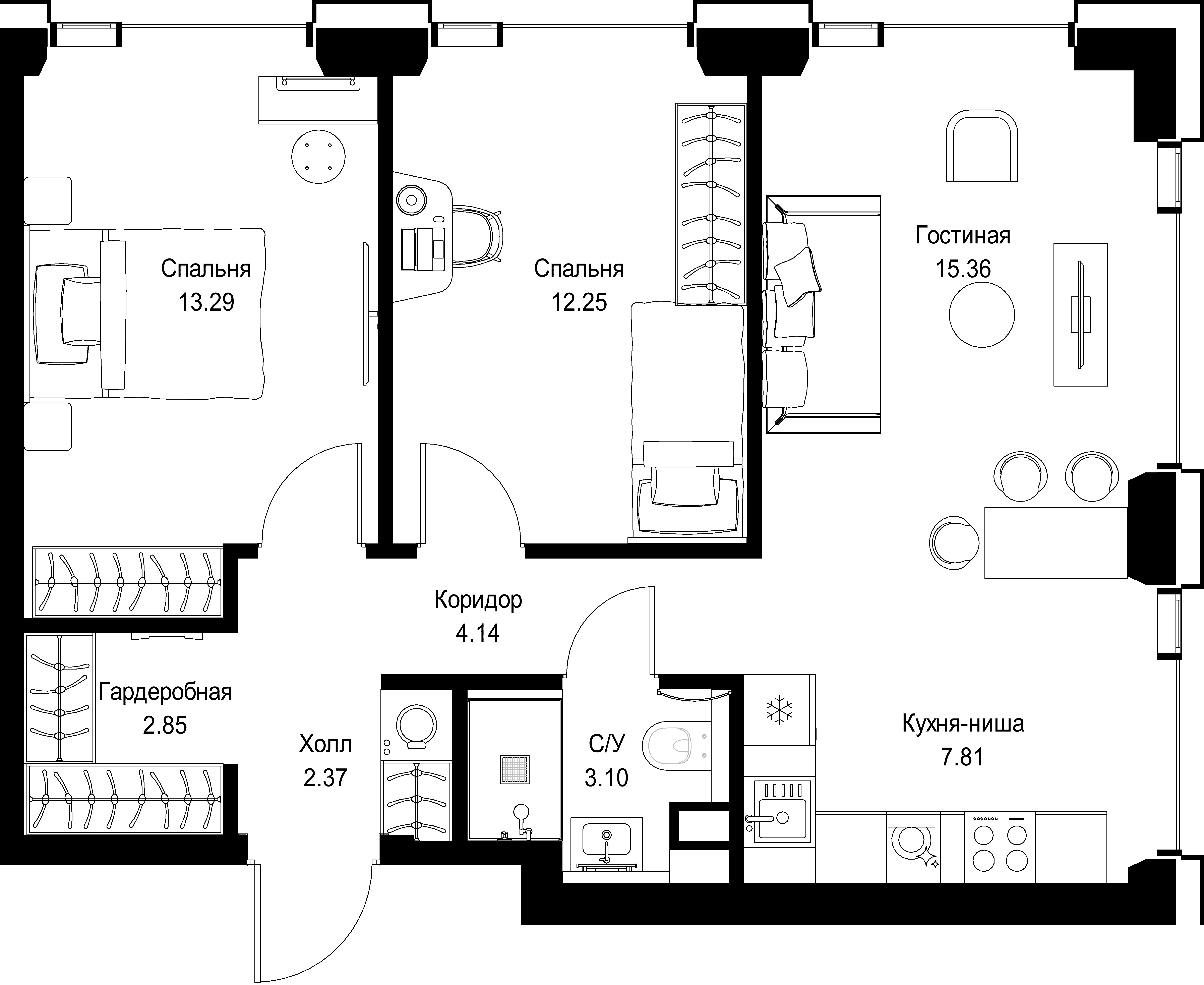 2-комнатная, 61,17 м² — 31 092 711 ₽