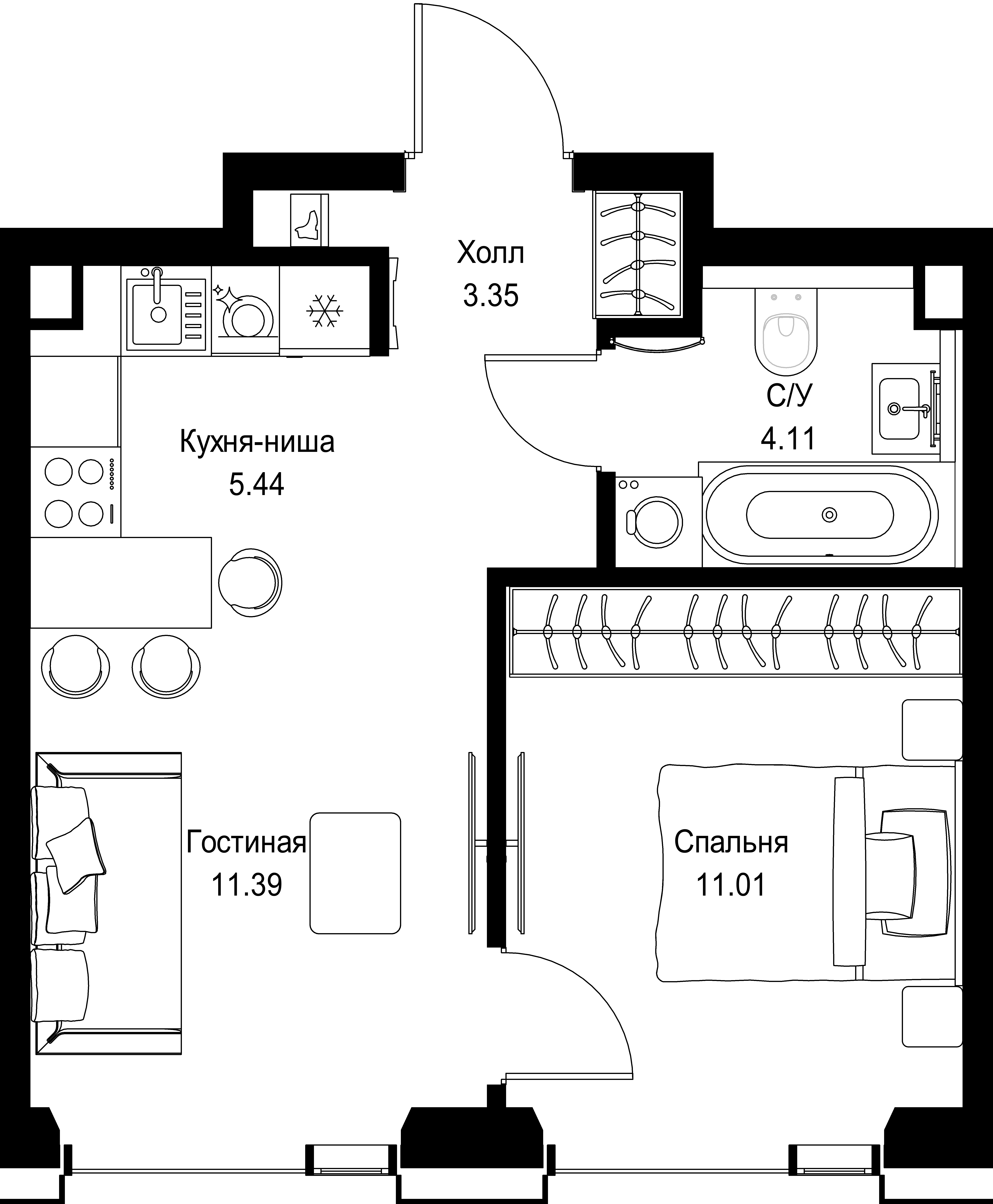 1-комнатная, 35,3 м² — 20 613 435 ₽