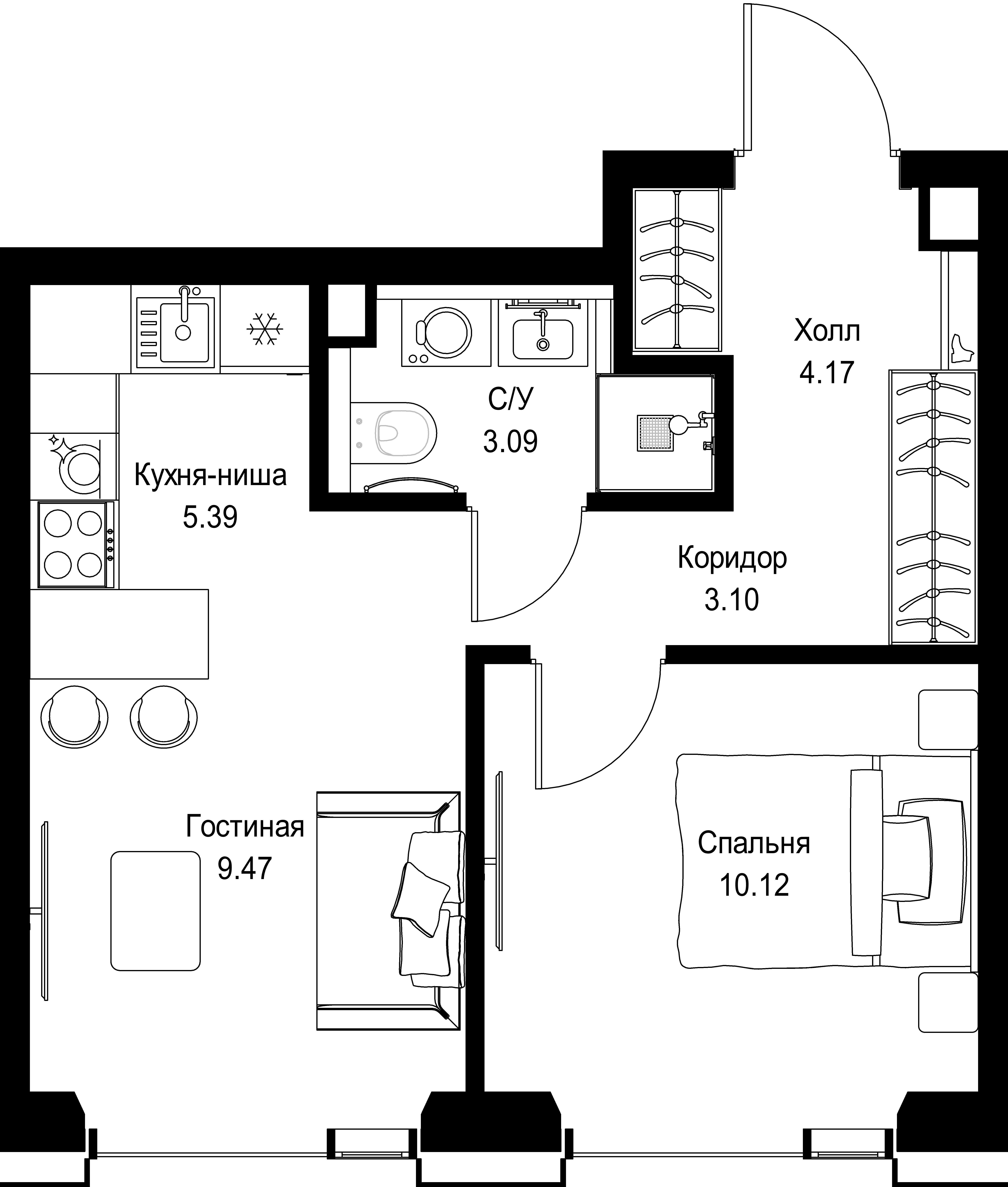 1-комнатная, 35,34 м² — 20 186 208 ₽