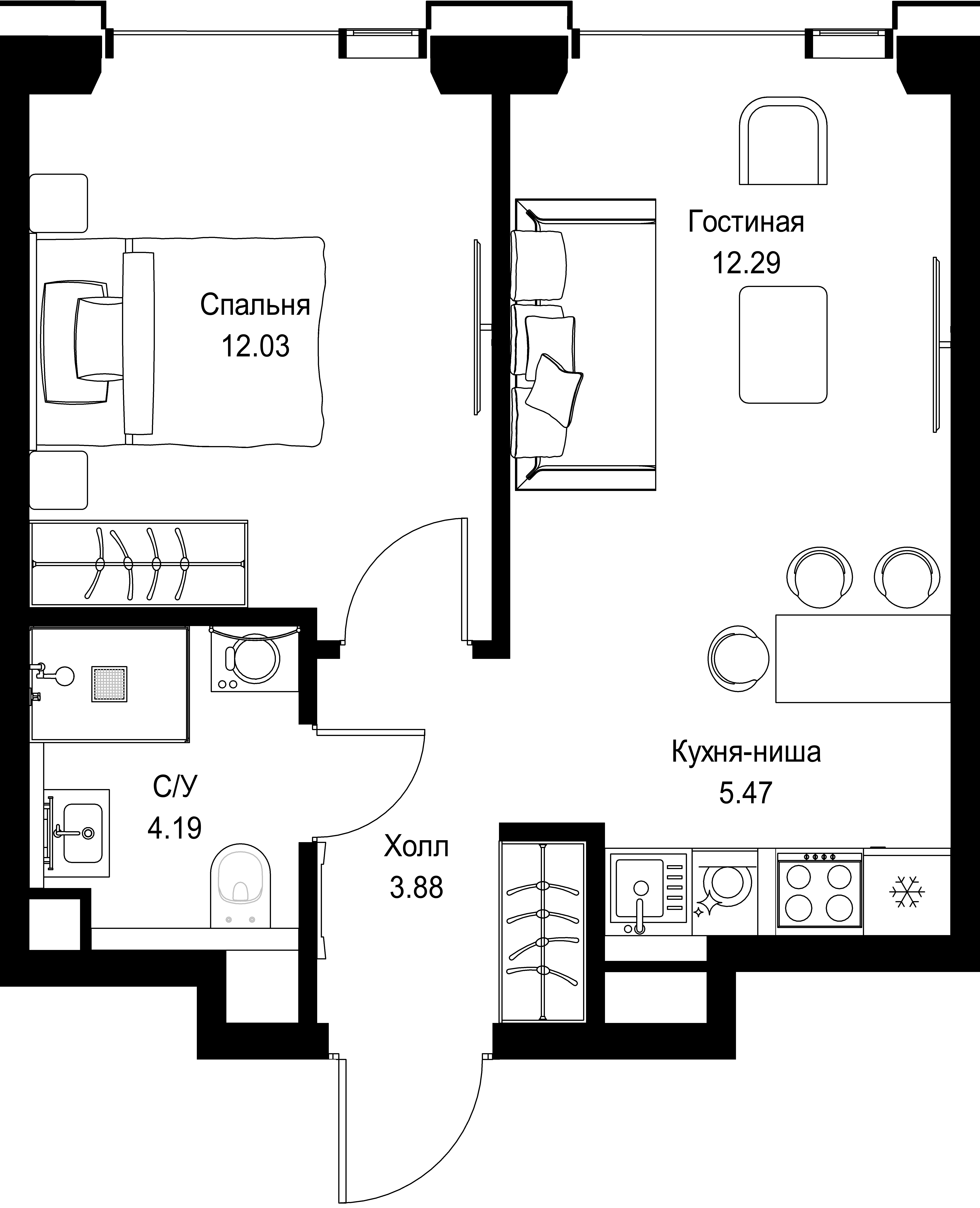 1-комнатная, 37,86 м² — 21 754 356 ₽