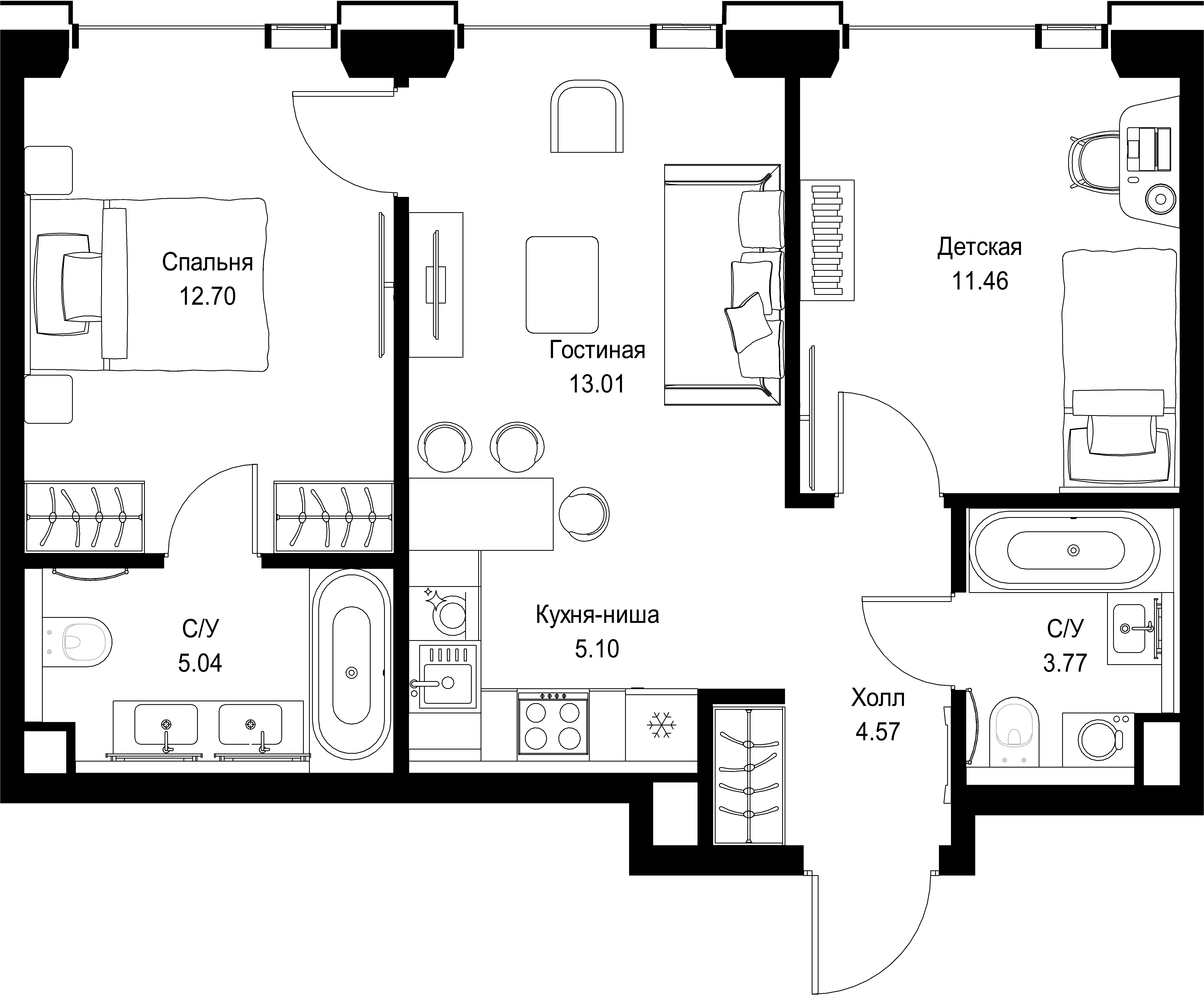 2-комнатная, 55,65 м² — 28 144 987 ₽