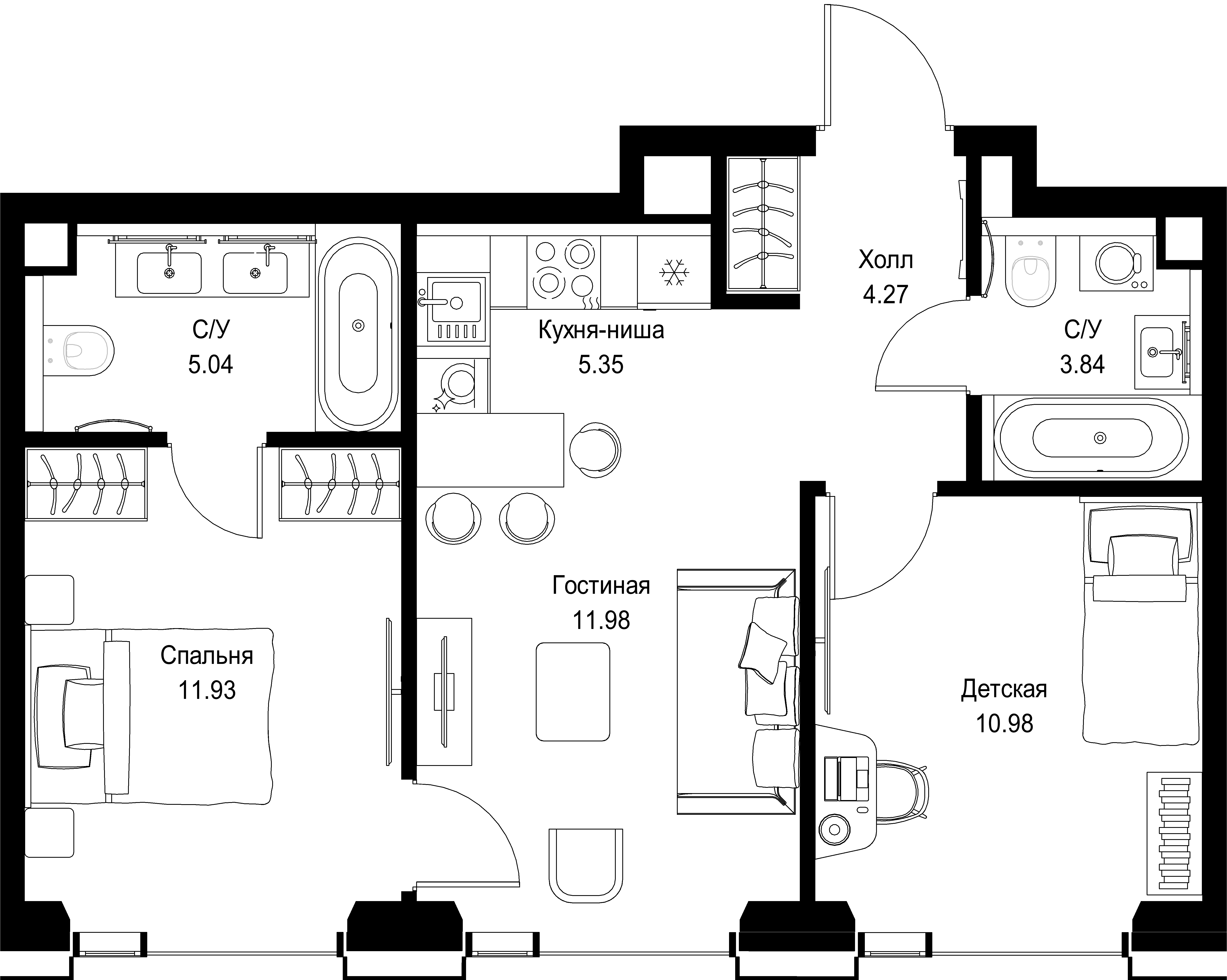 2-комнатная, 53,39 м² — 26 457 414 ₽