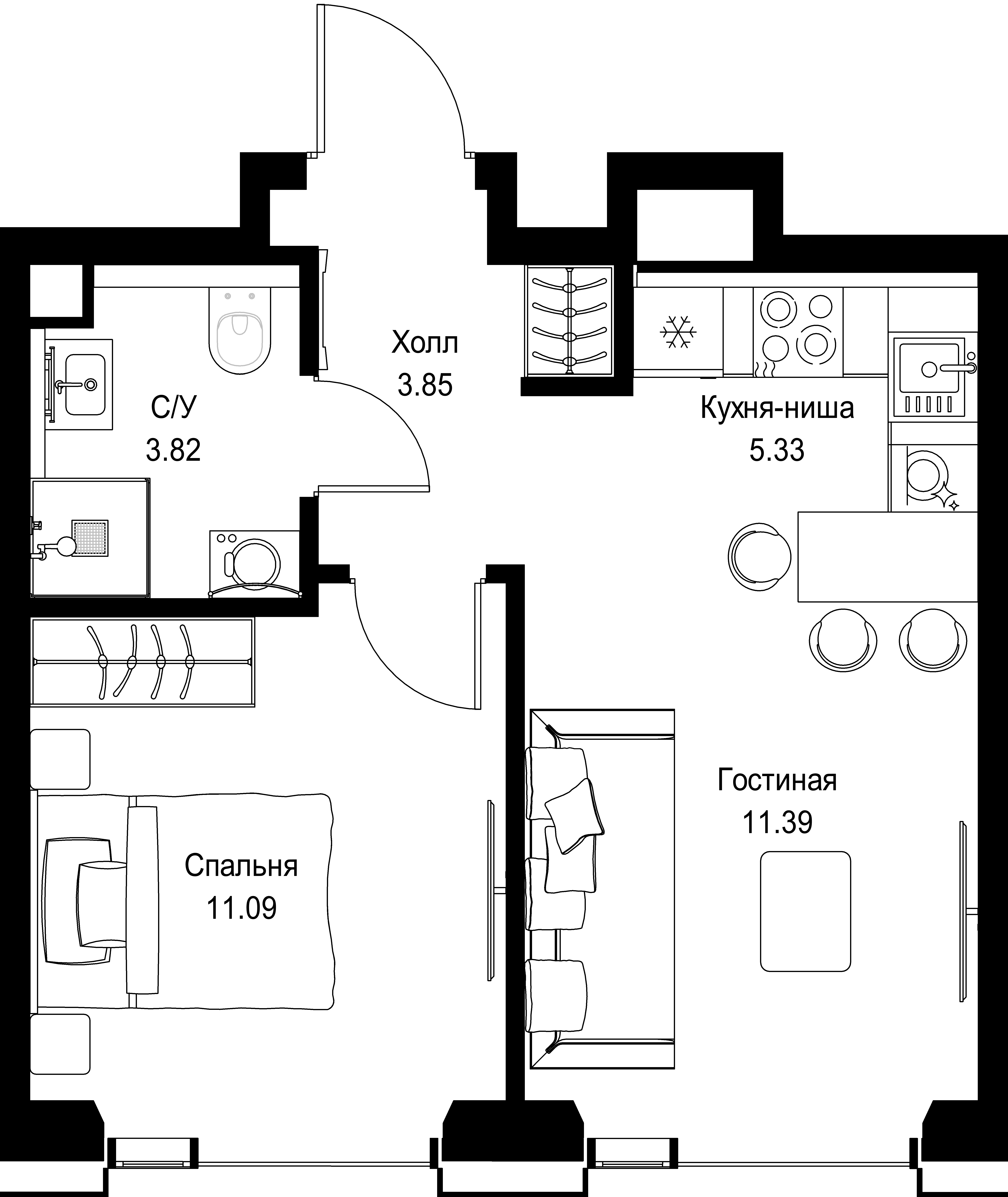 1-комнатная, 35,48 м² — 20 658 230 ₽