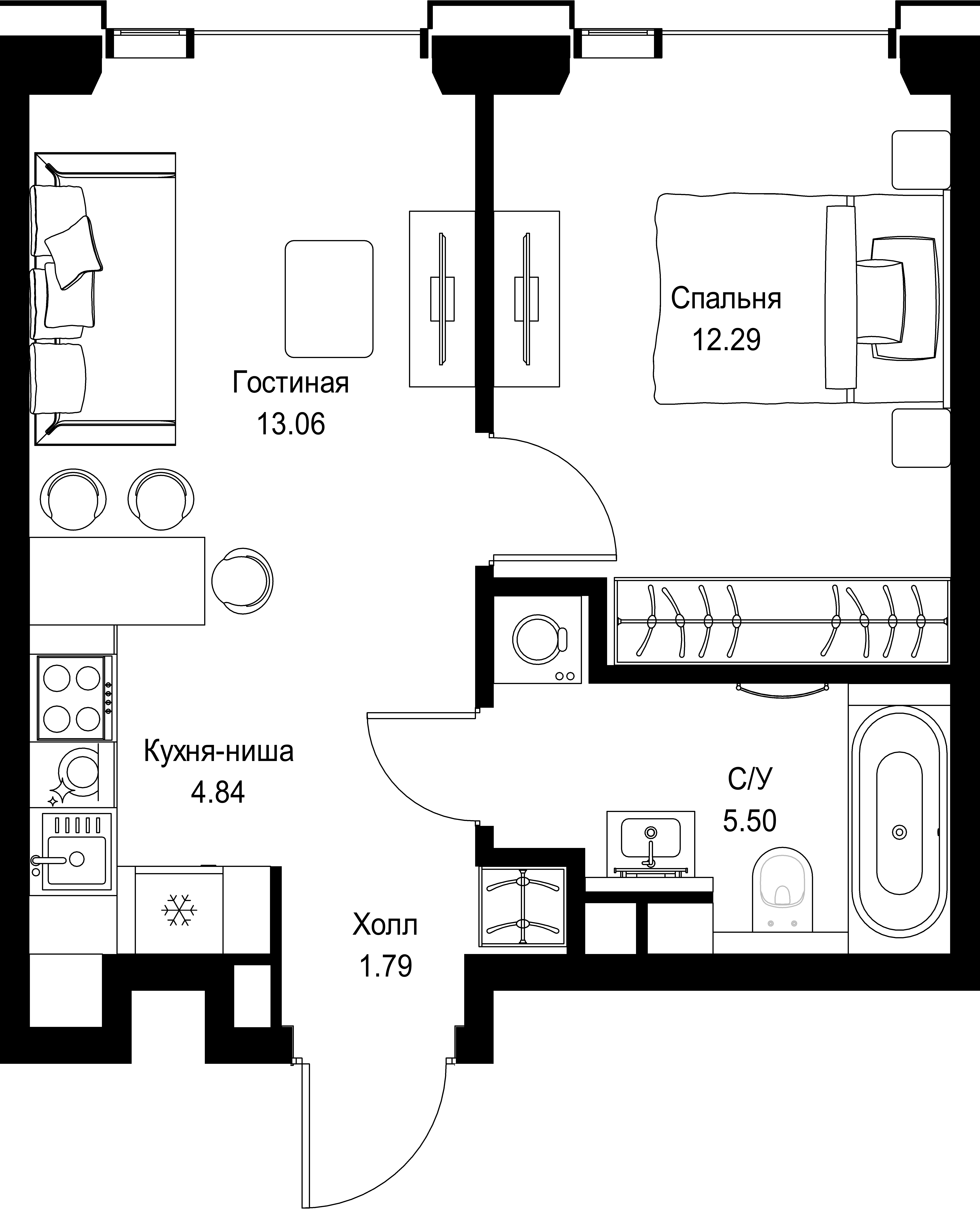 1-комнатная, 37,48 м² — 20 389 120 ₽