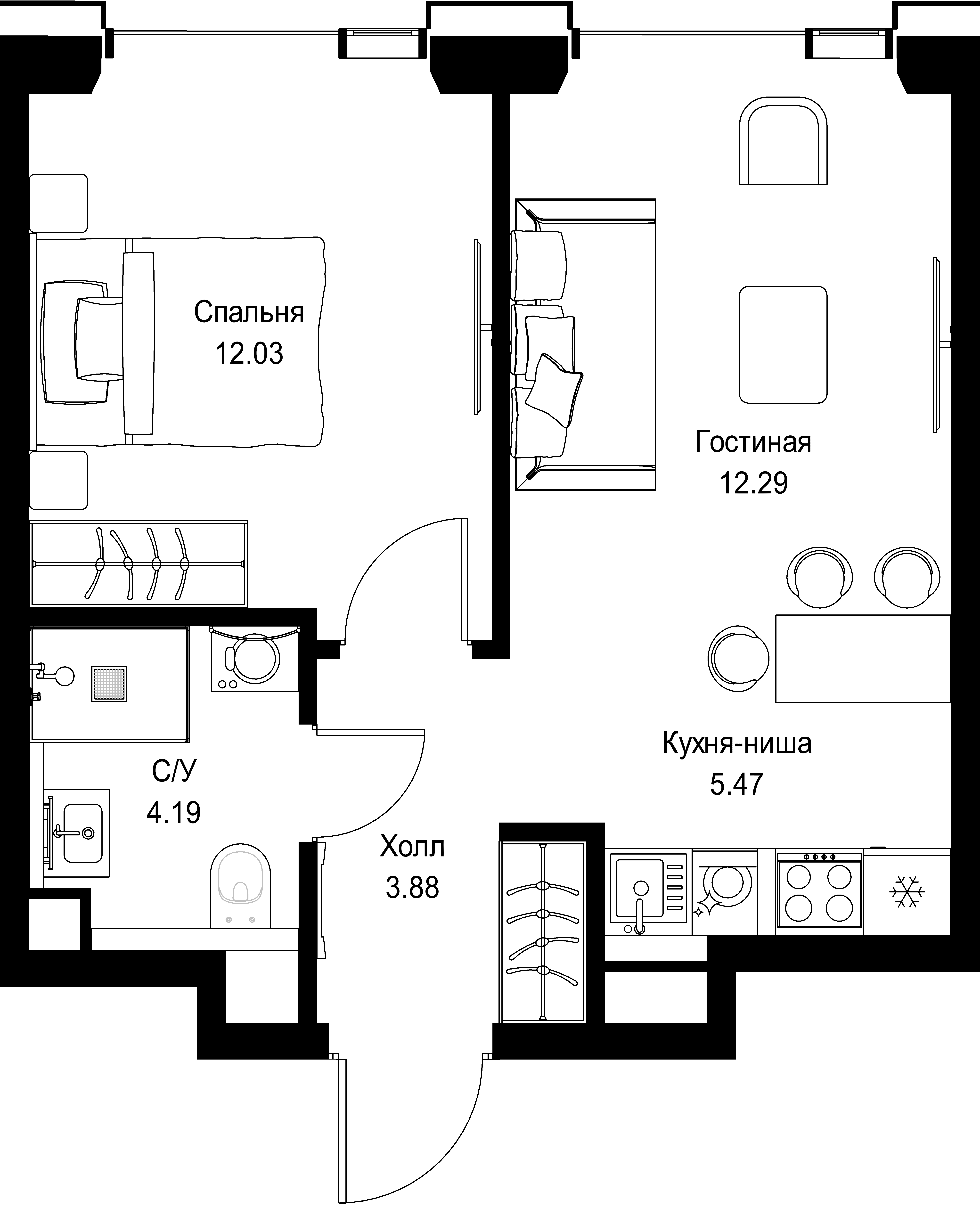 1-комнатная, 37,86 м² — 21 786 537 ₽