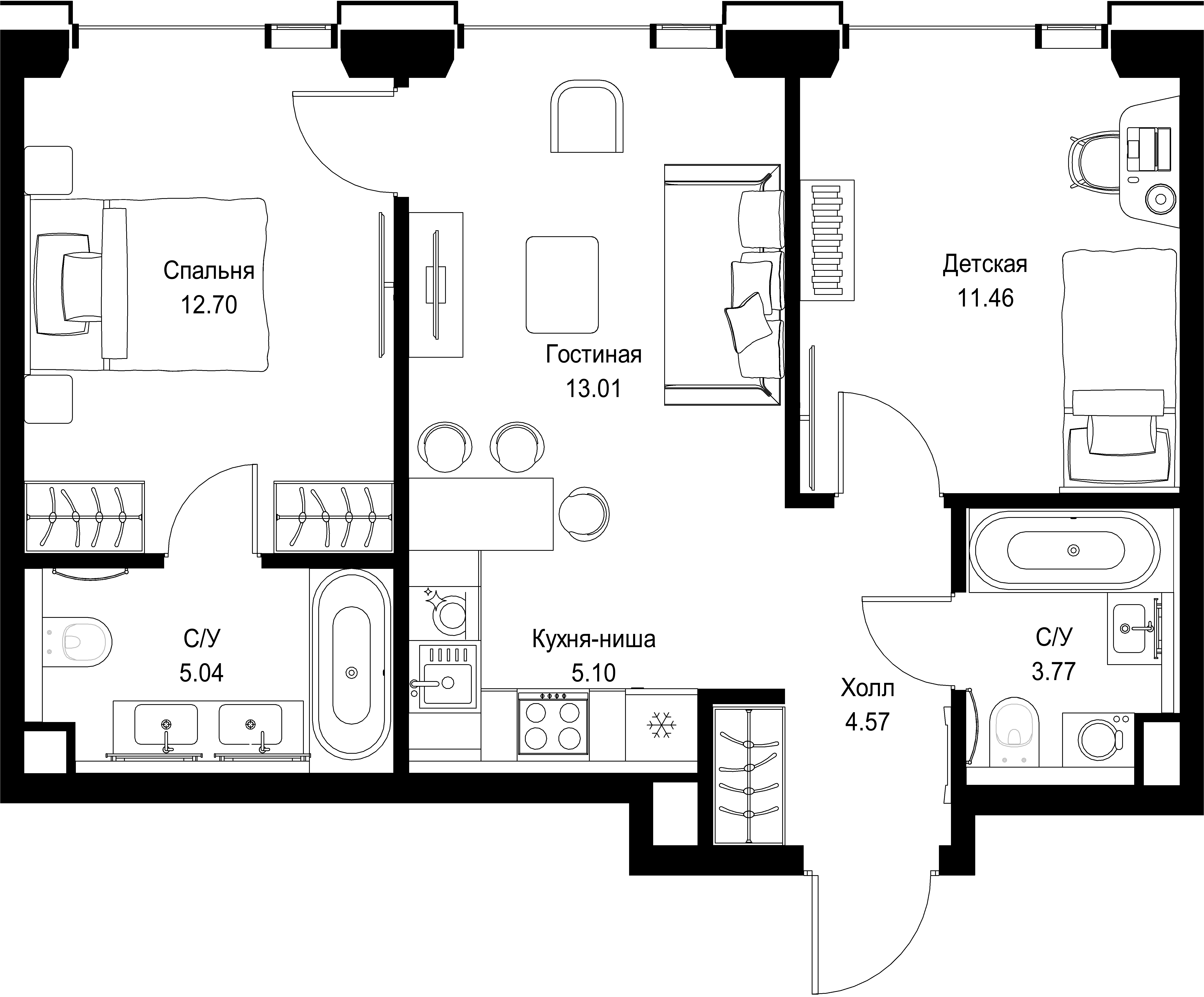 2-комнатная, 55,65 м² — 28 239 592 ₽