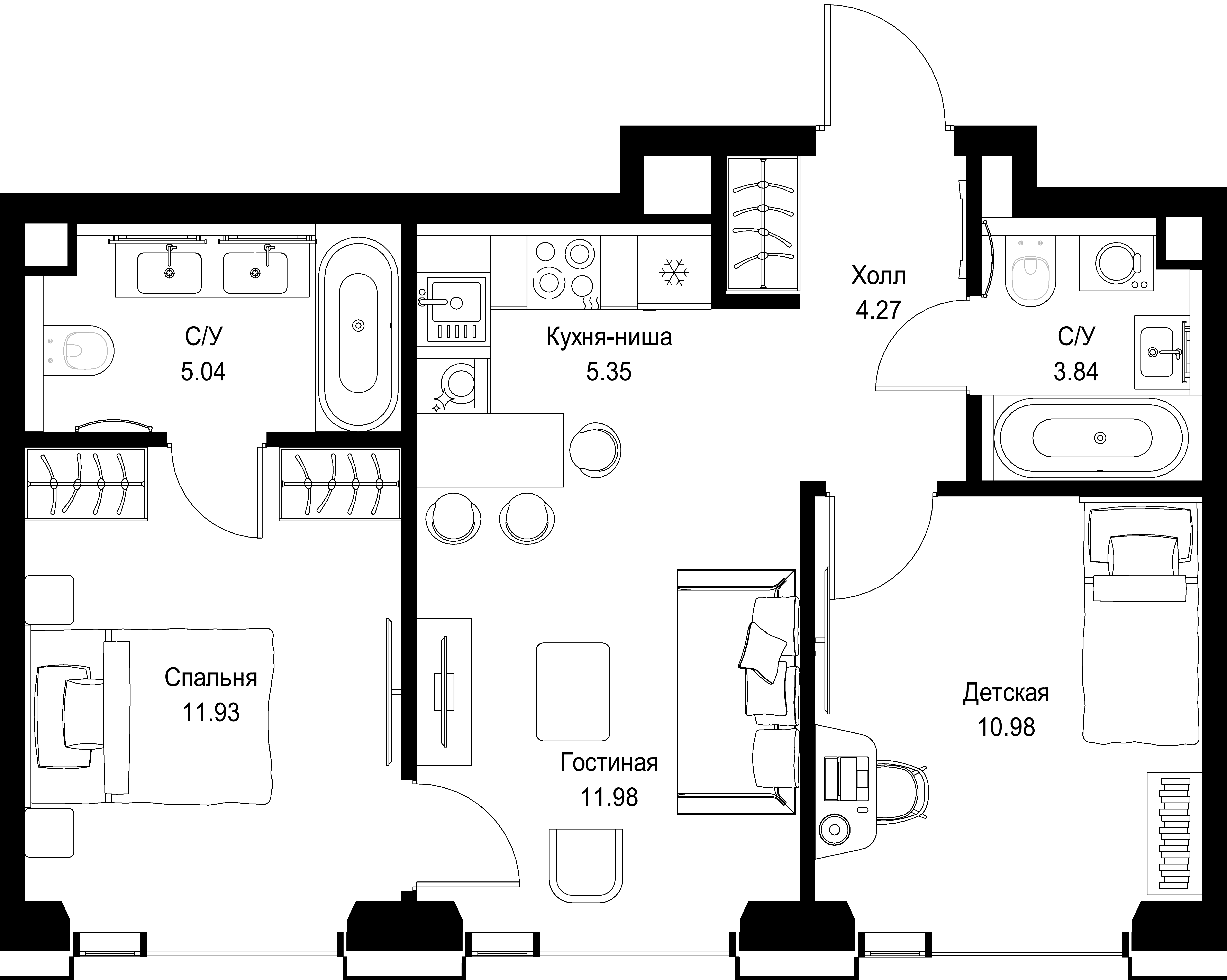 2-комнатная, 53,39 м² — 26 548 177 ₽