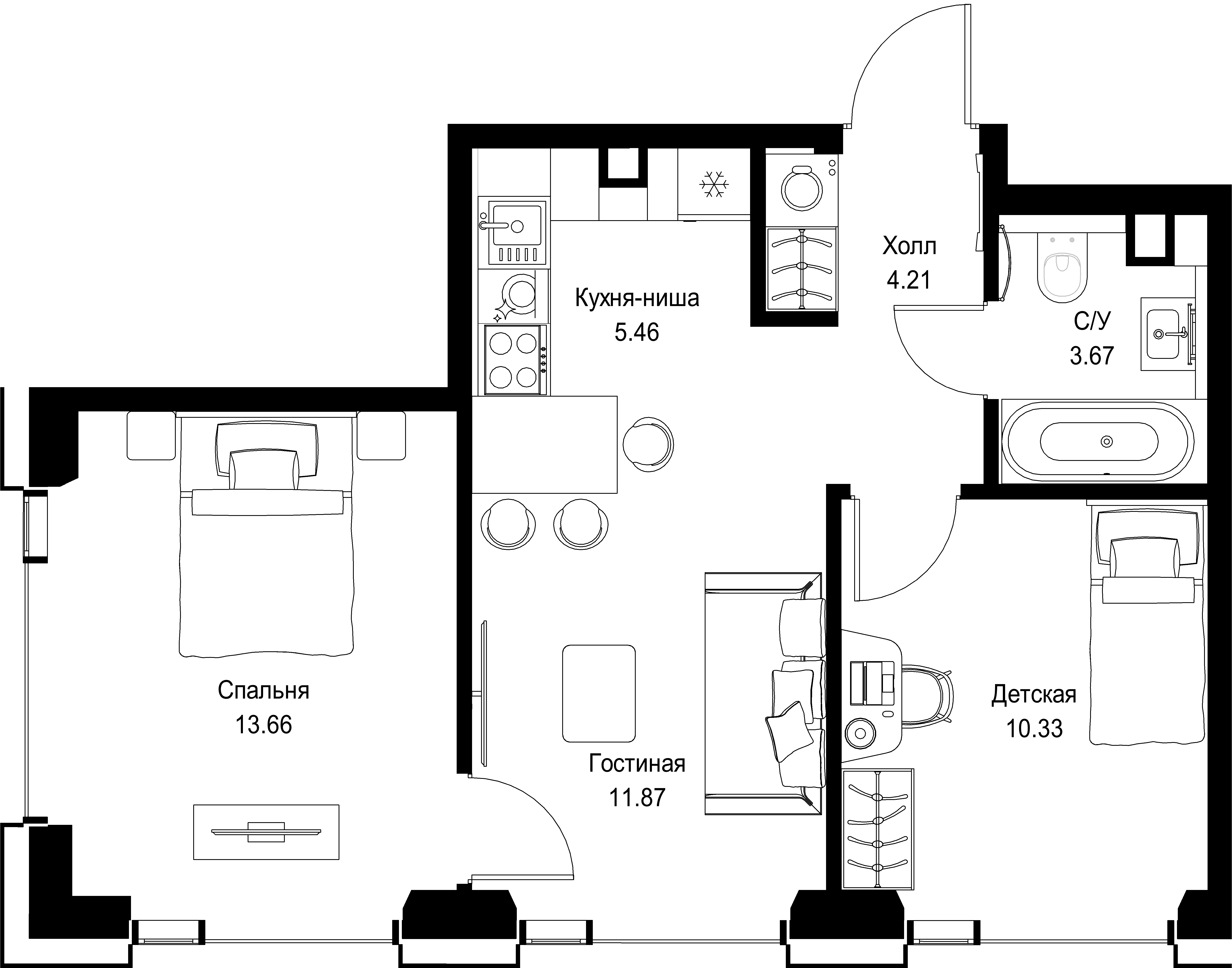 2-комнатная, 49,2 м² — 27 810 300 ₽