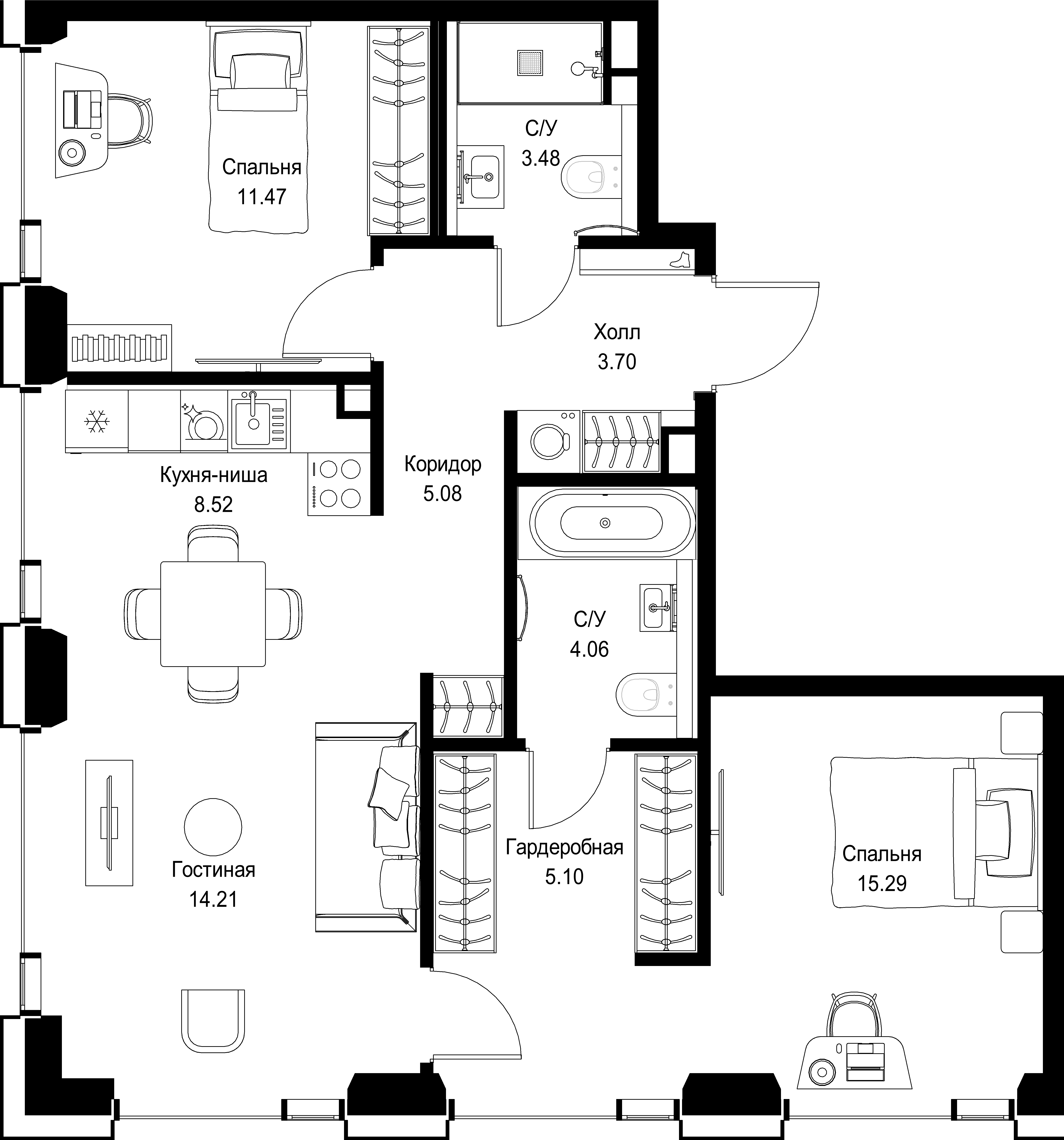 2-комнатная, 70,91 м² — 35 320 271 ₽