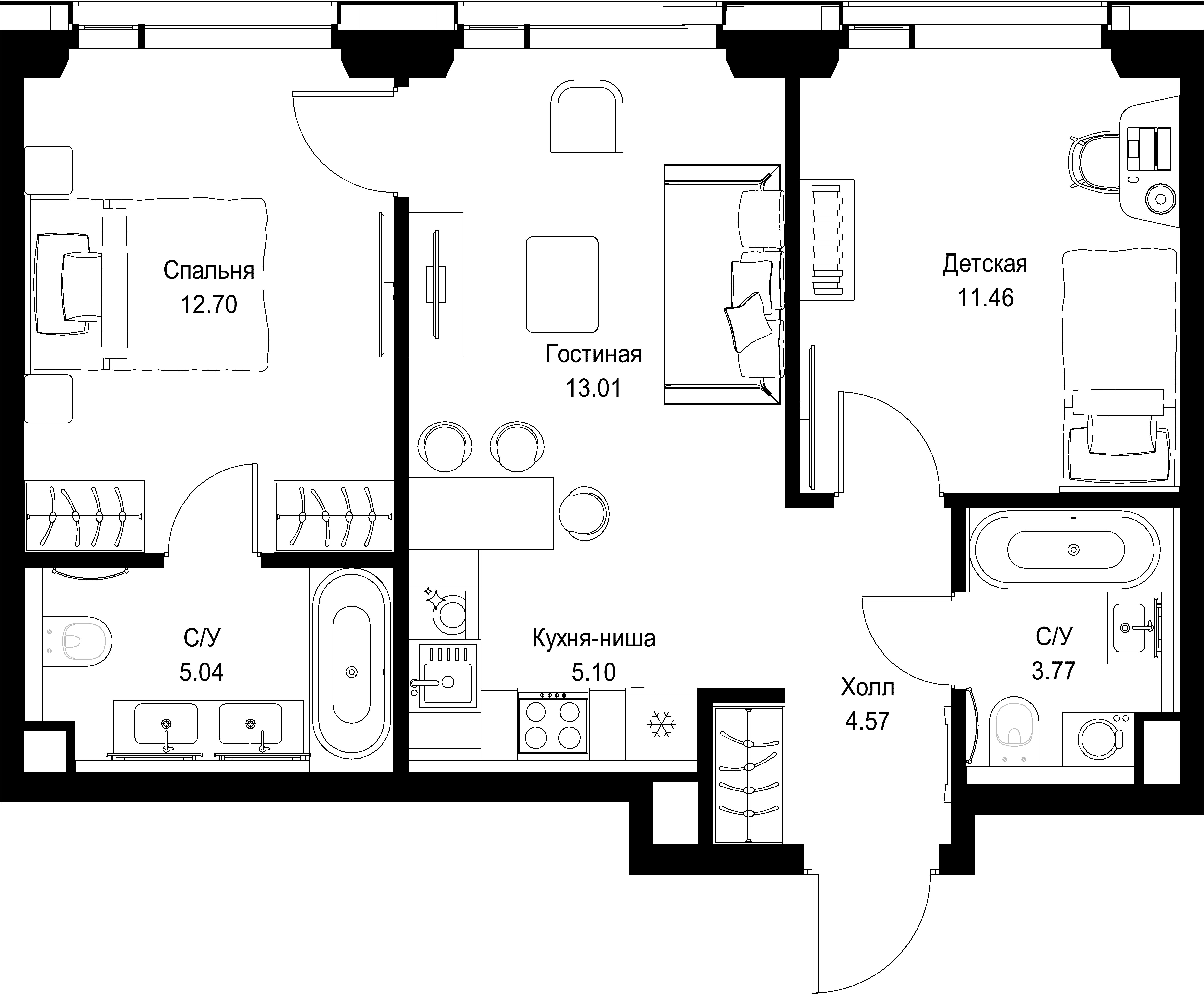 2-комнатная, 55,65 м² — 28 239 592 ₽