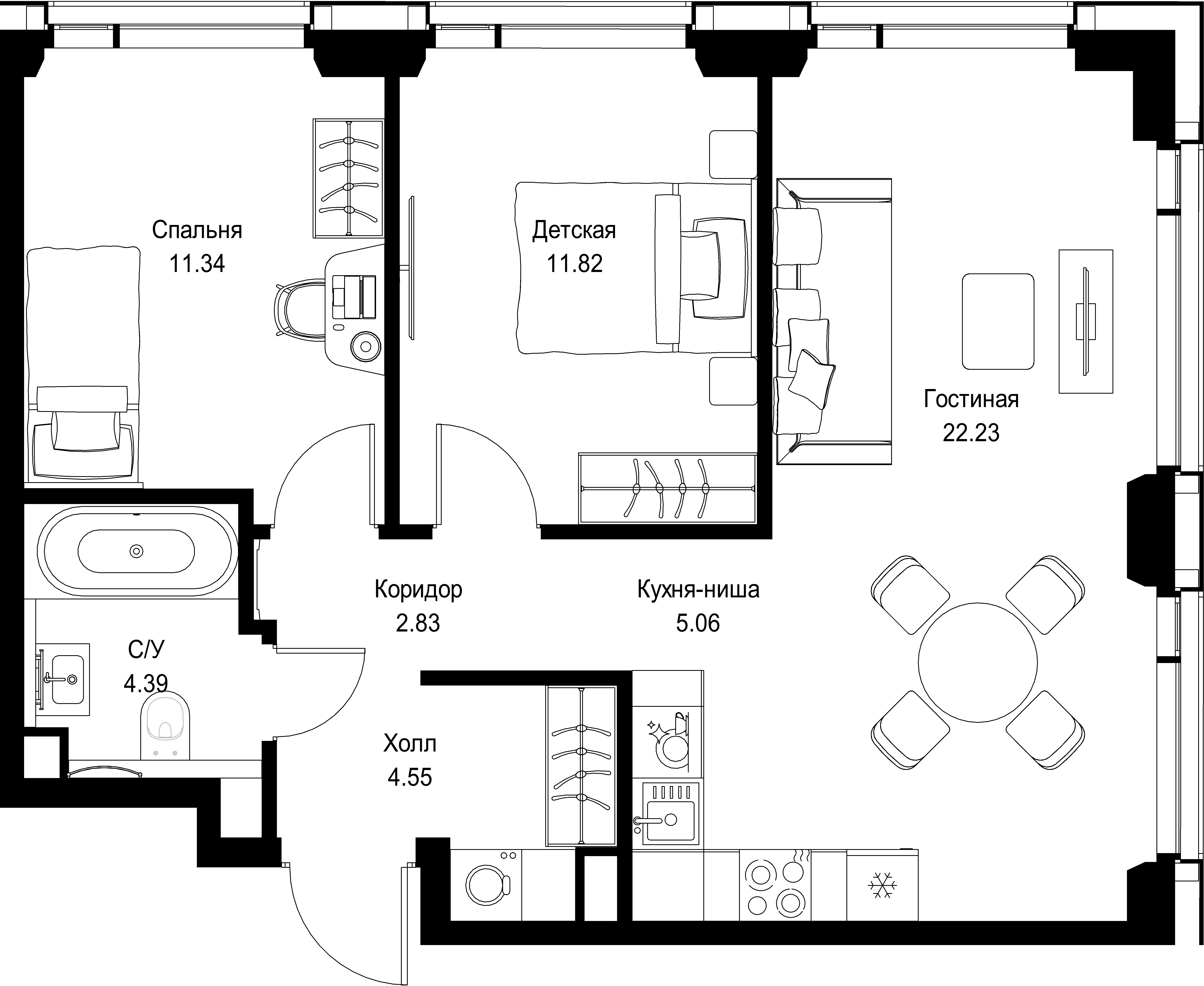 2-комнатная, 62,22 м² — 29 299 398 ₽
