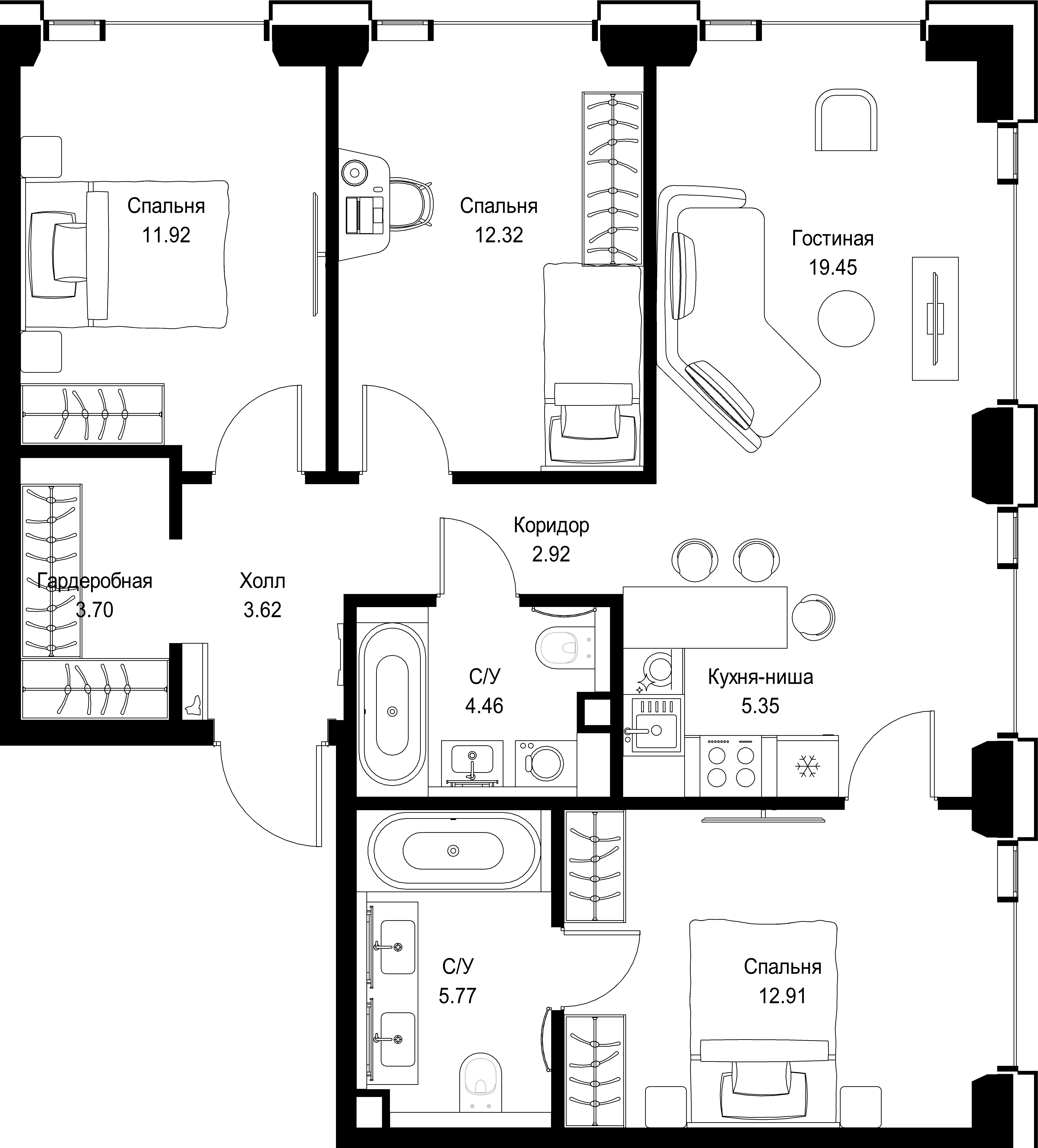 3-комнатная, 82,42 м² — 38 811 578 ₽