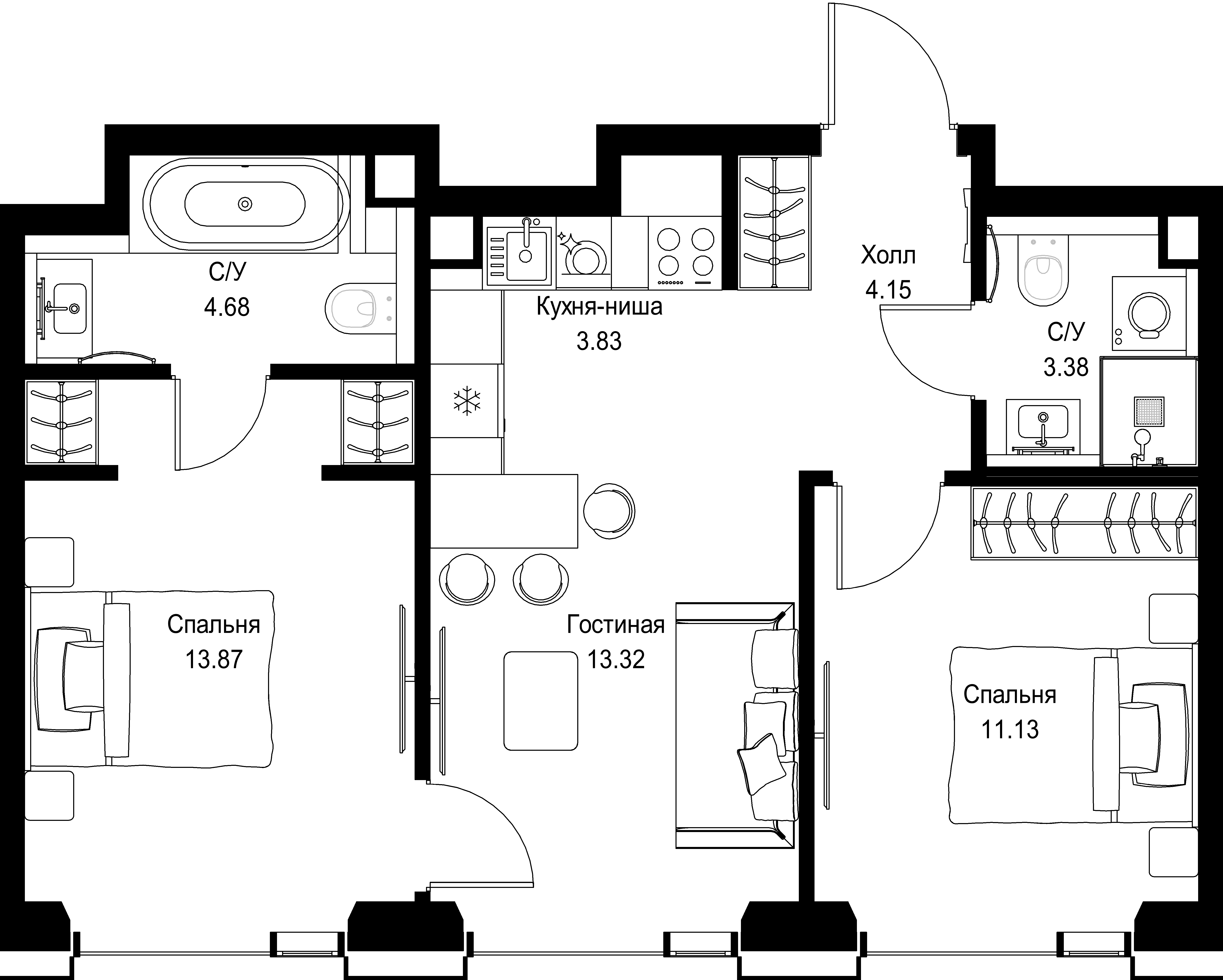 2-комнатная, 54,36 м² — 27 954 630 ₽