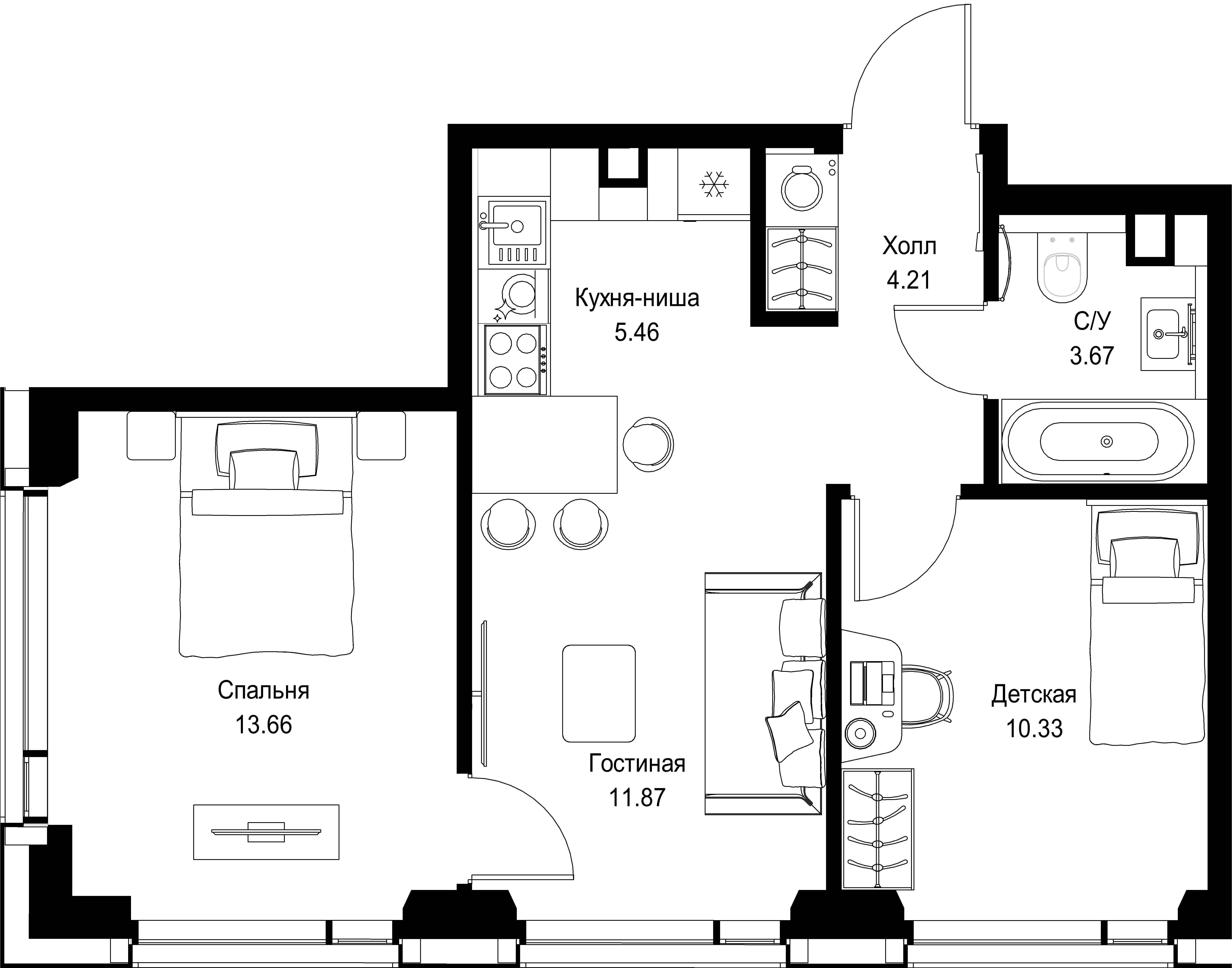 2-комнатная, 49,2 м² — 27 852 120 ₽