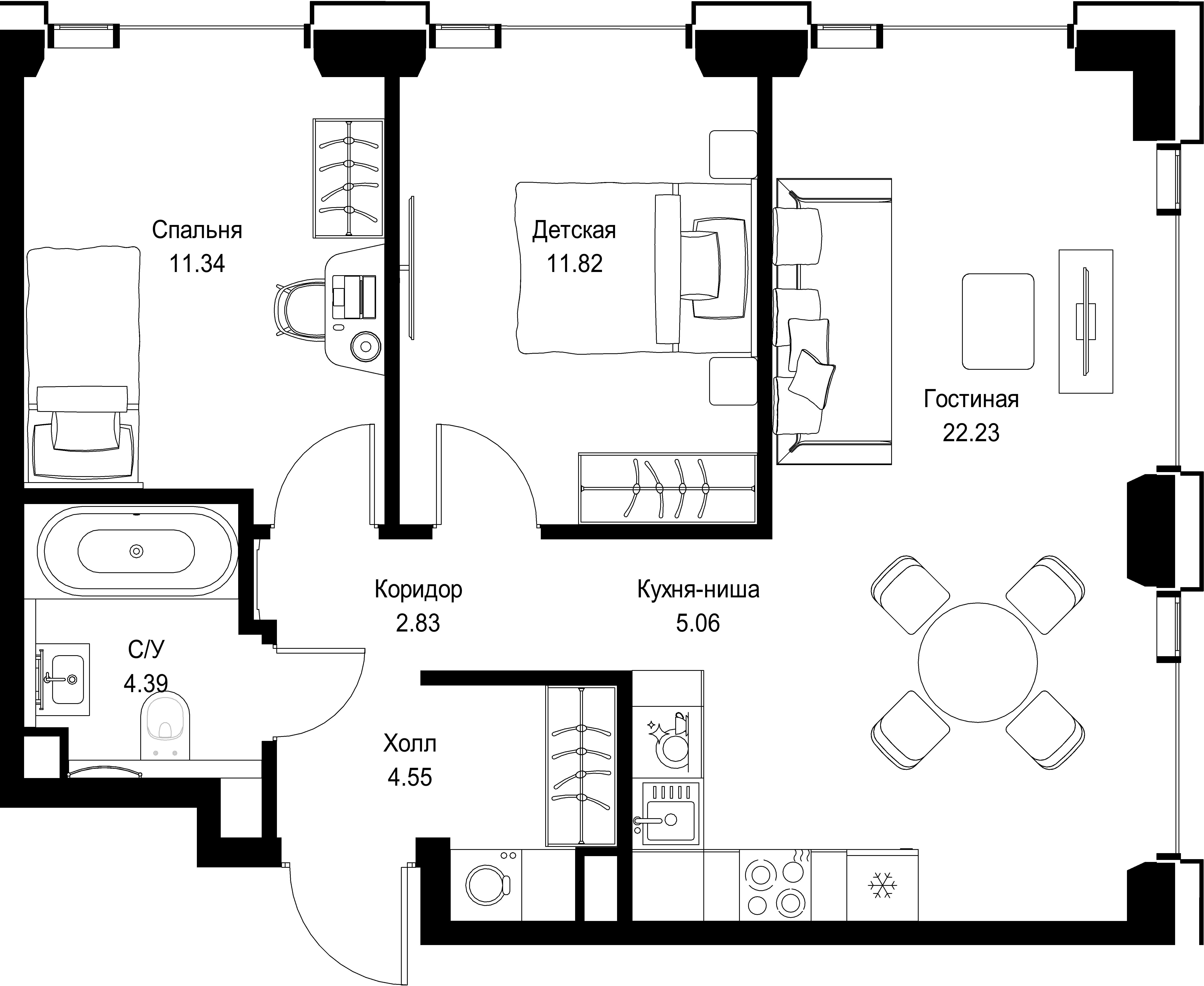 2-комнатная, 62,22 м² — 29 352 285 ₽