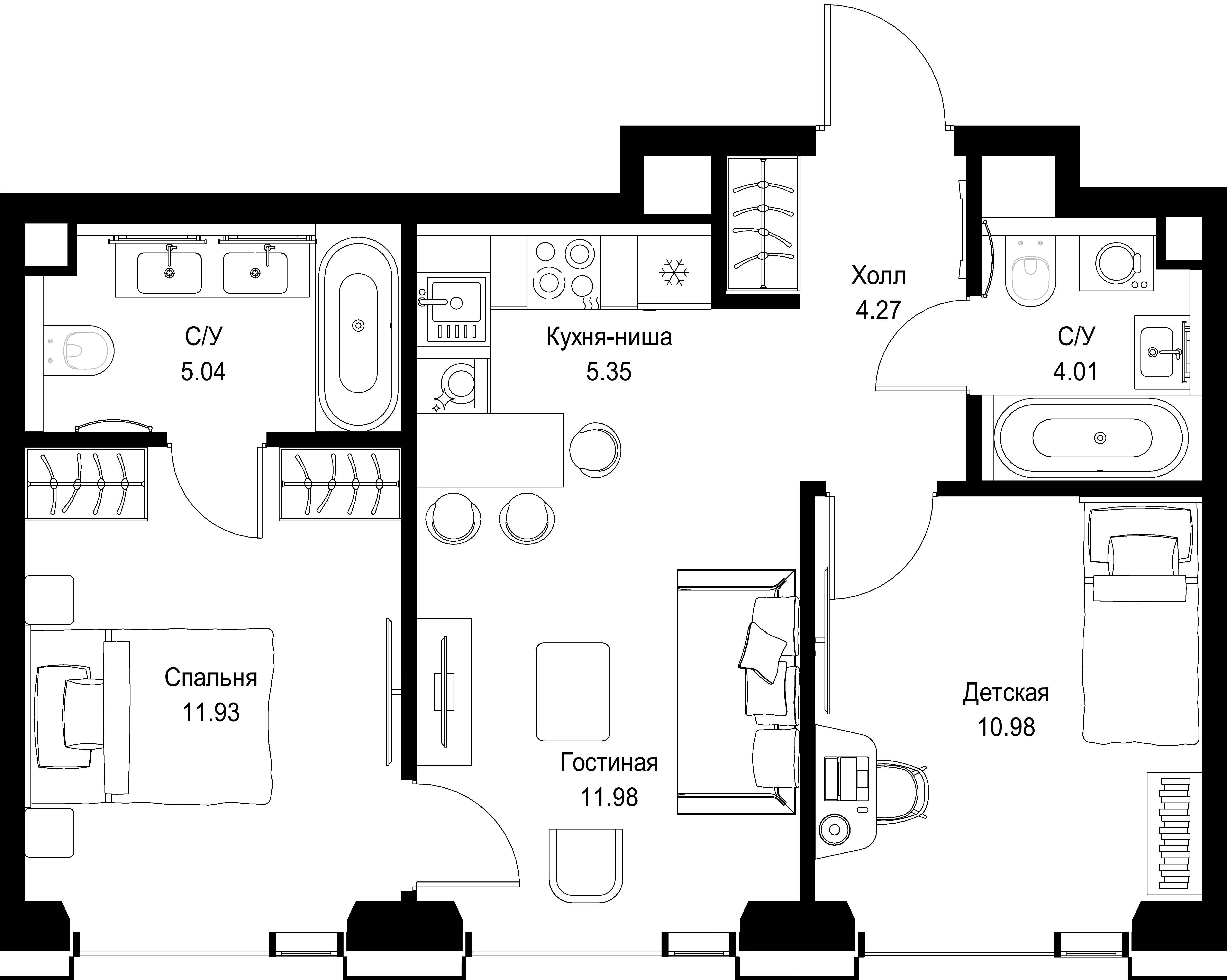 2-комнатная, 53,56 м² — 26 723 762 ₽