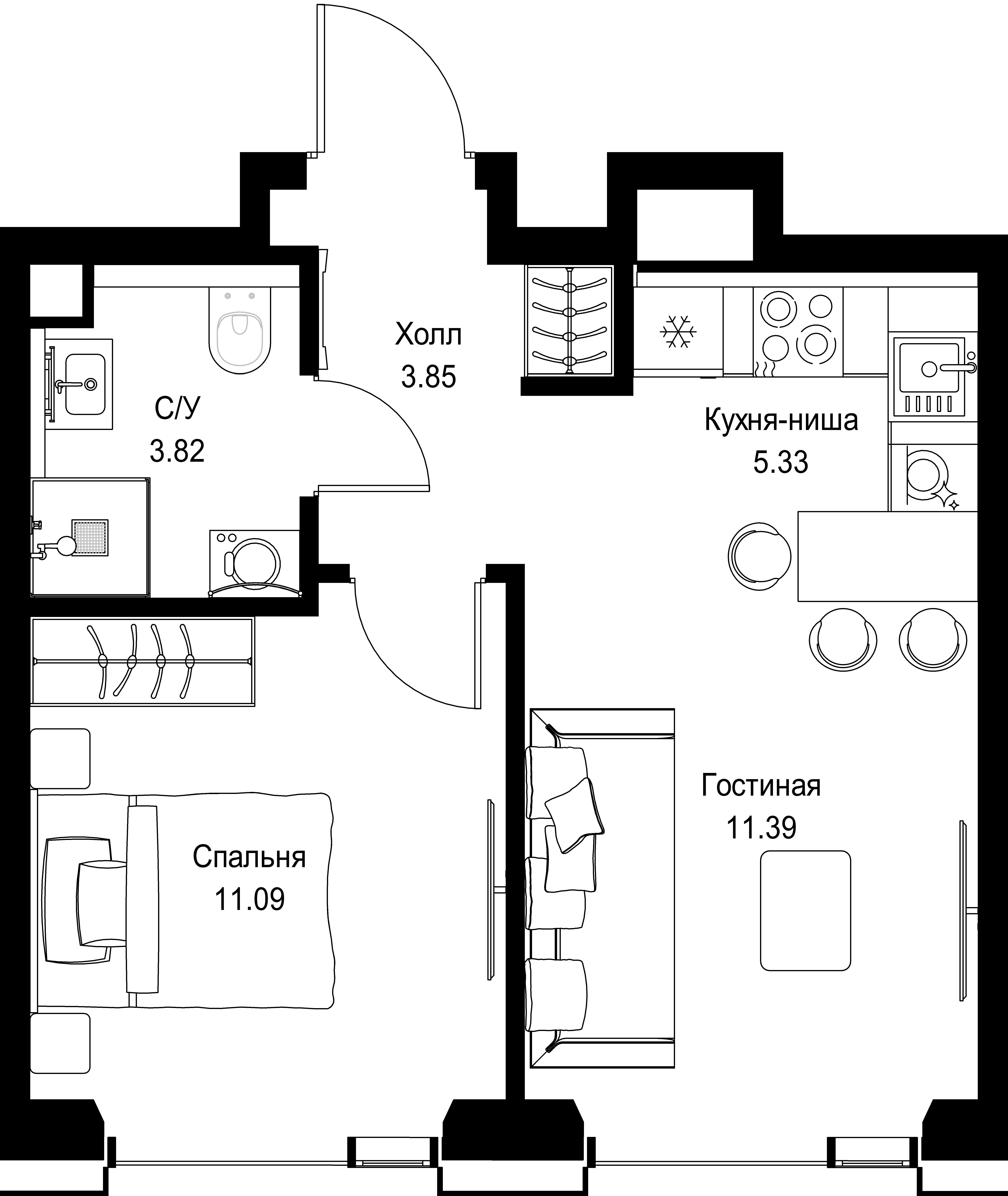 1-комнатная, 35,48 м² — 20 748 704 ₽