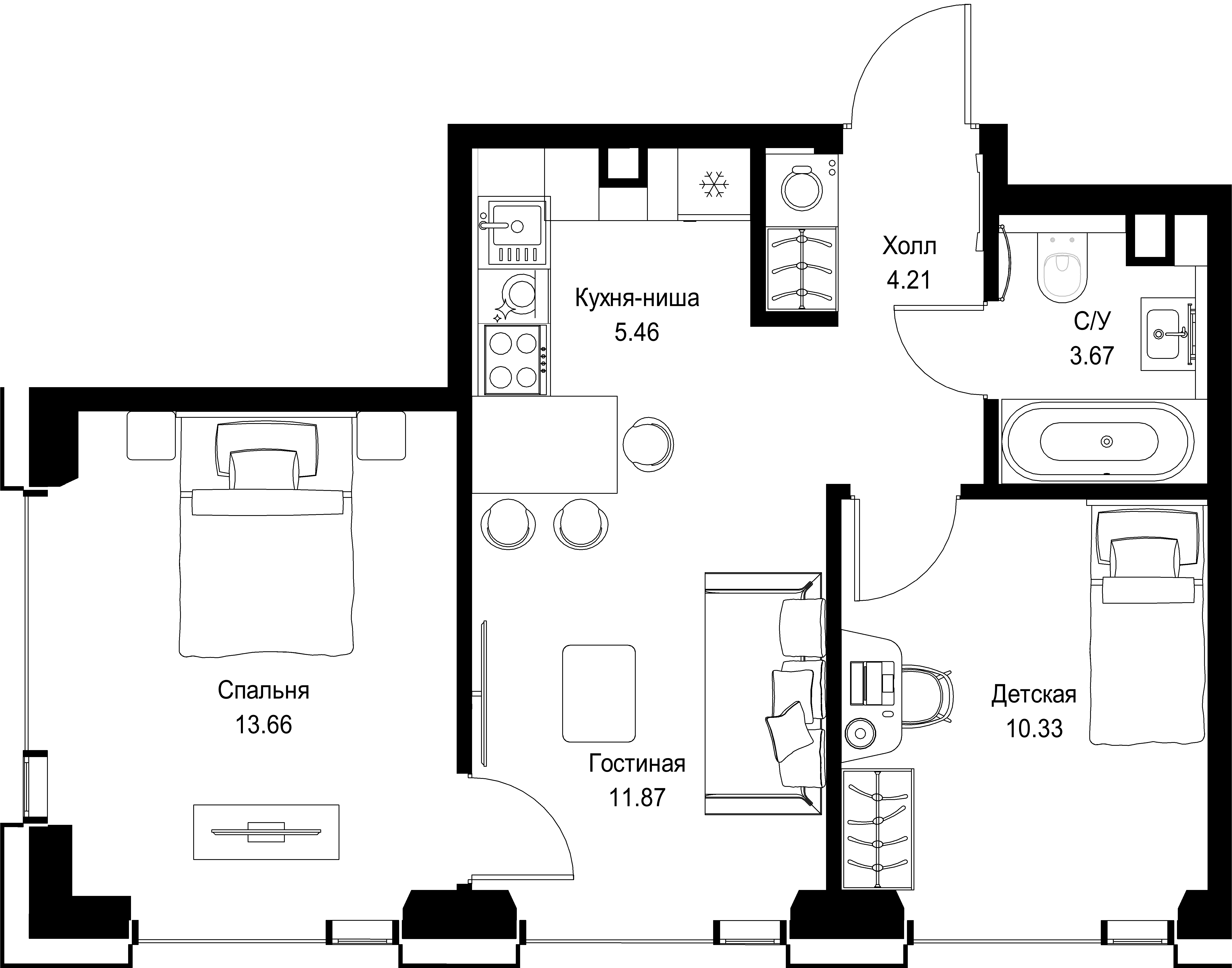 2-комнатная, 49,2 м² — 27 893 940 ₽