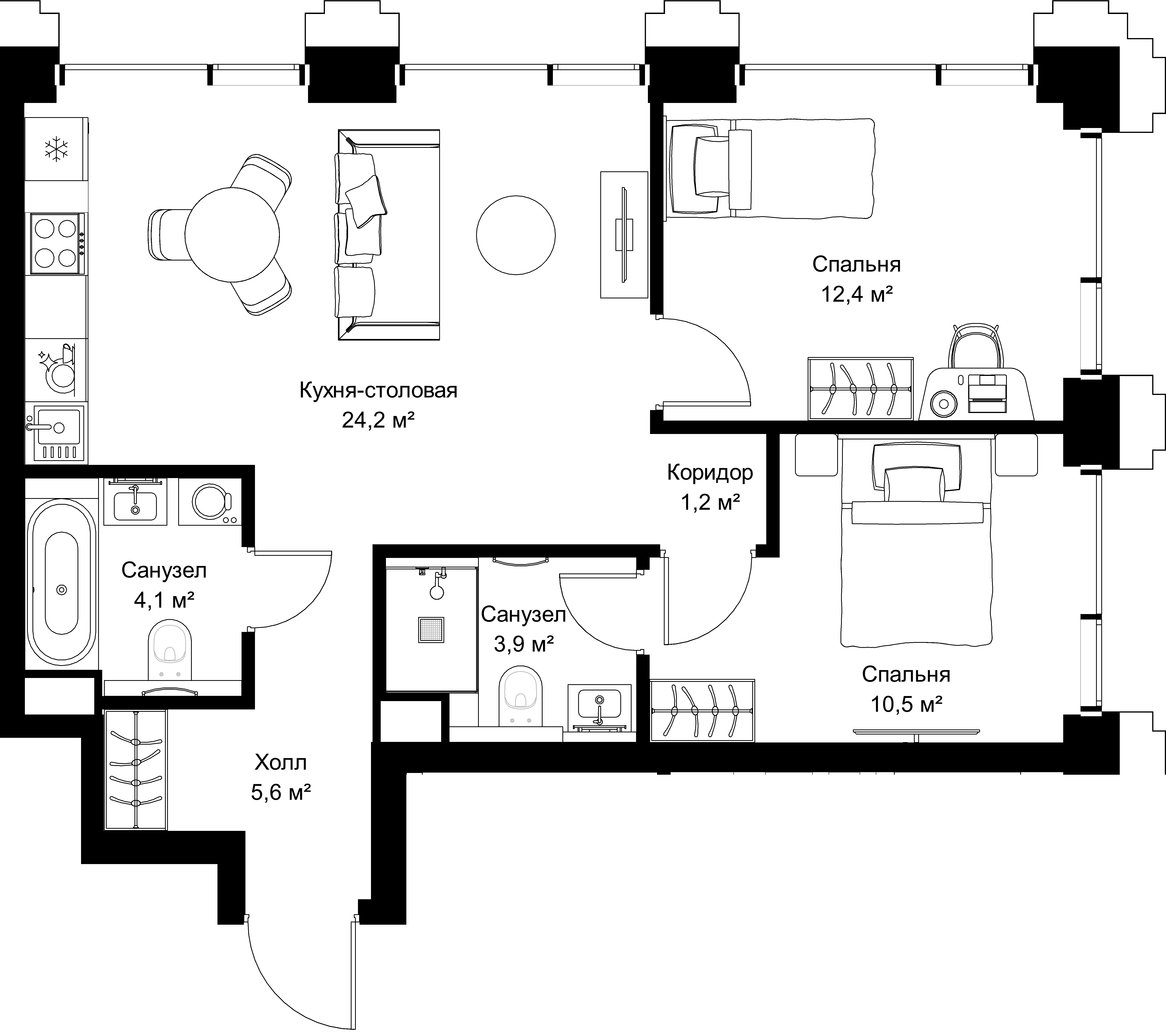2-комнатная, 61,9 м² — 34 988 975 ₽