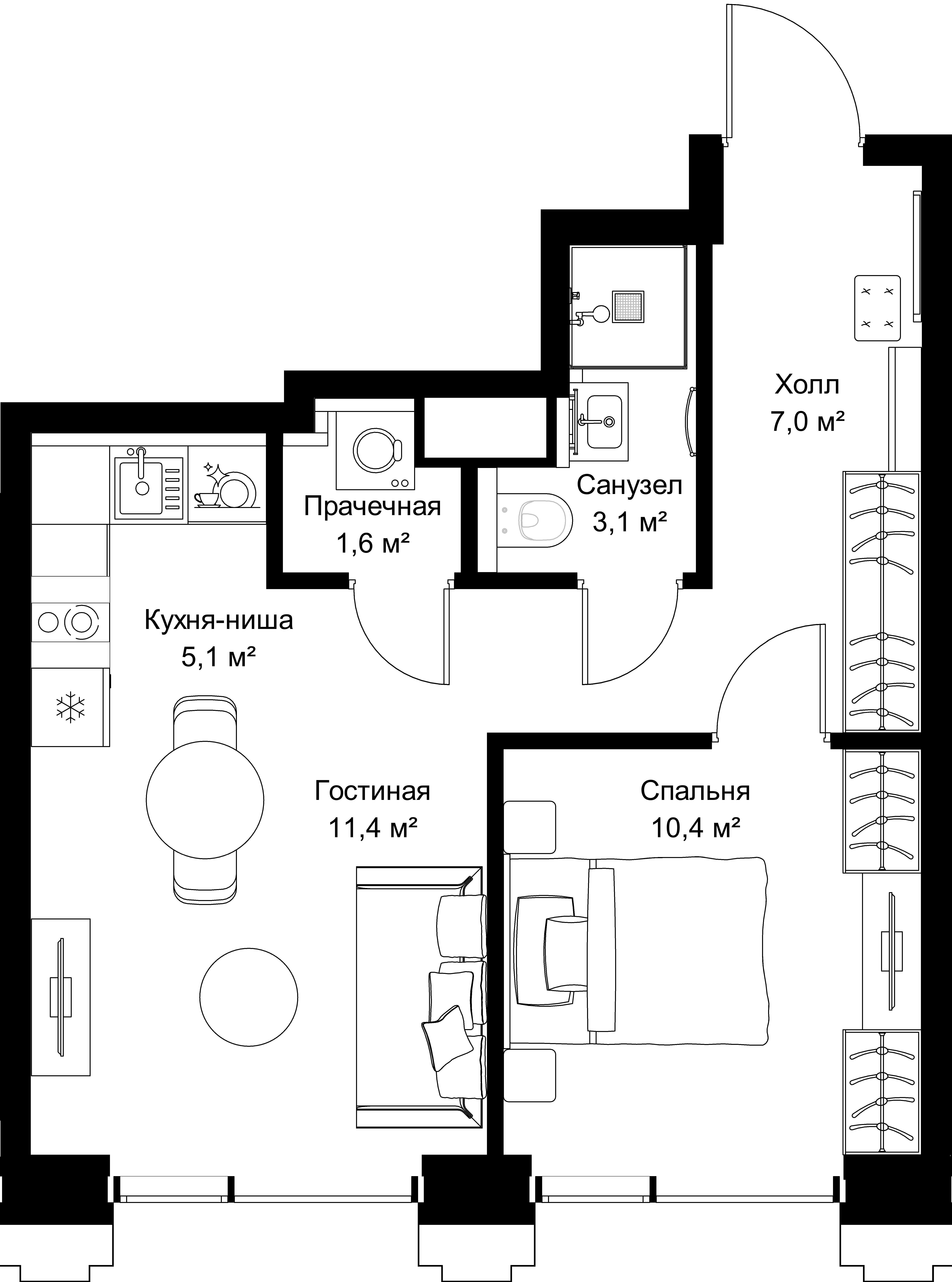 1-комнатная, 41,8 м² — 22 419 430 ₽