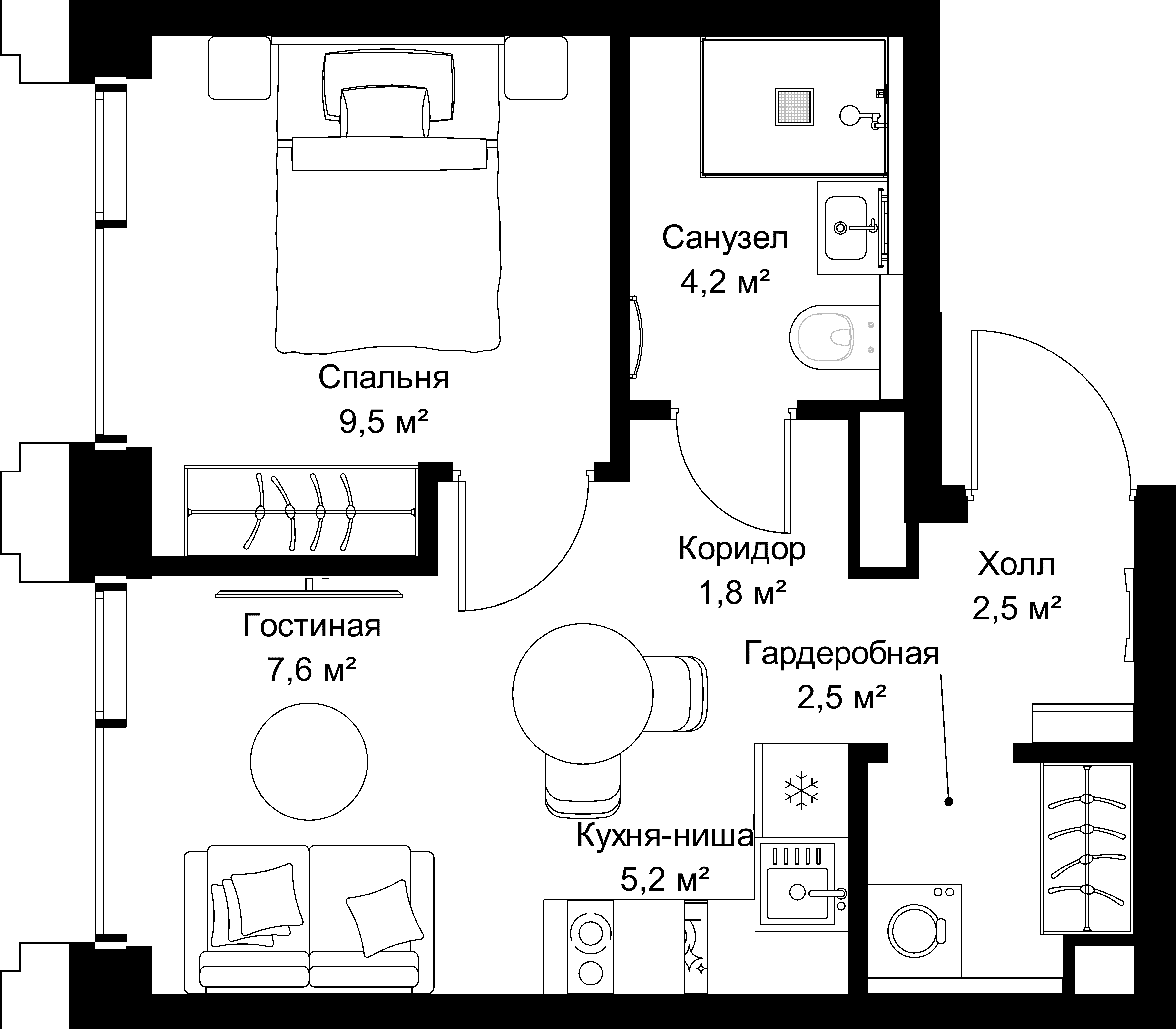 1-комнатная, 33,3 м² — 21 002 310 ₽