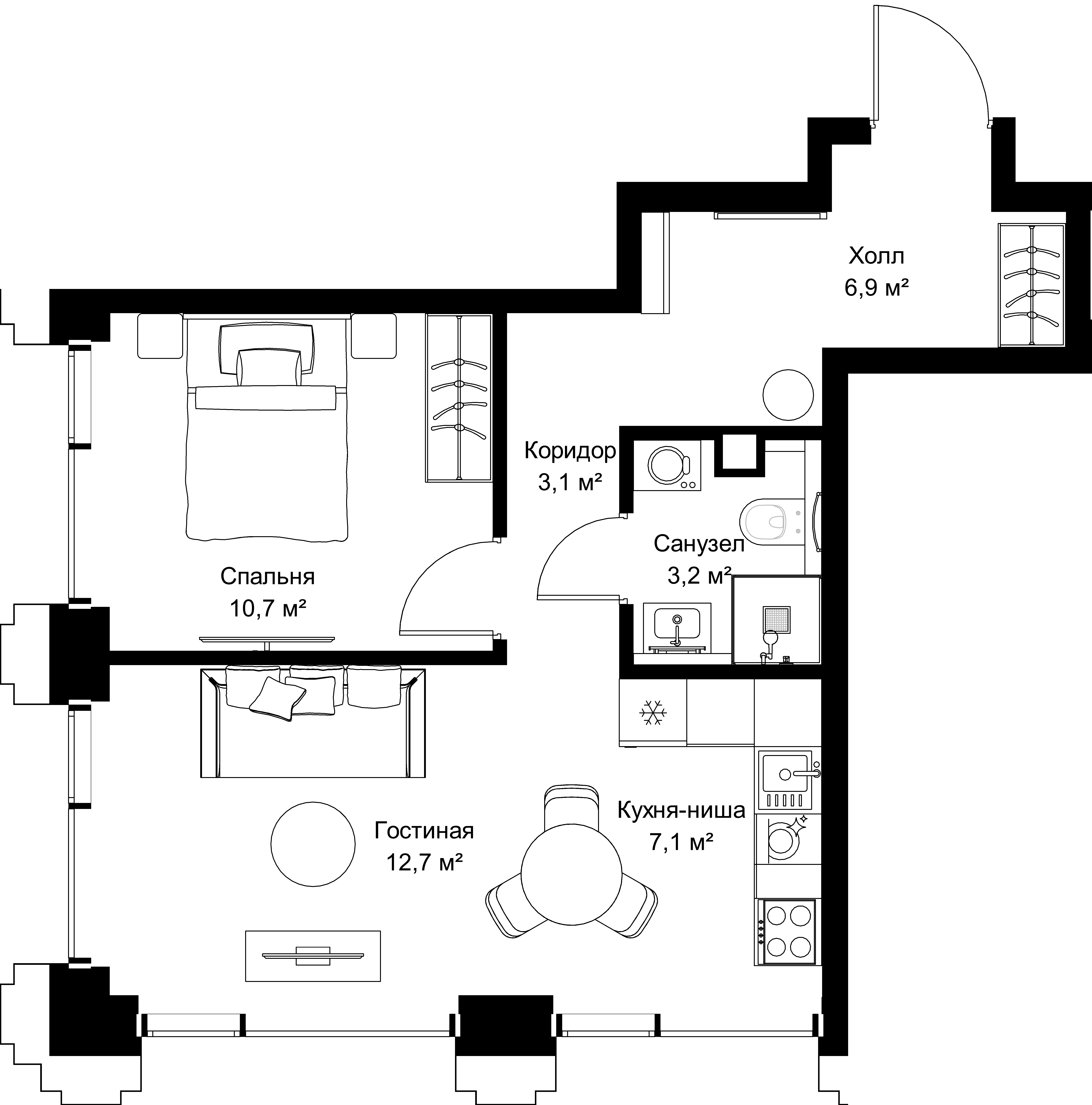 1-комнатная, 43,7 м² — 23 995 670 ₽
