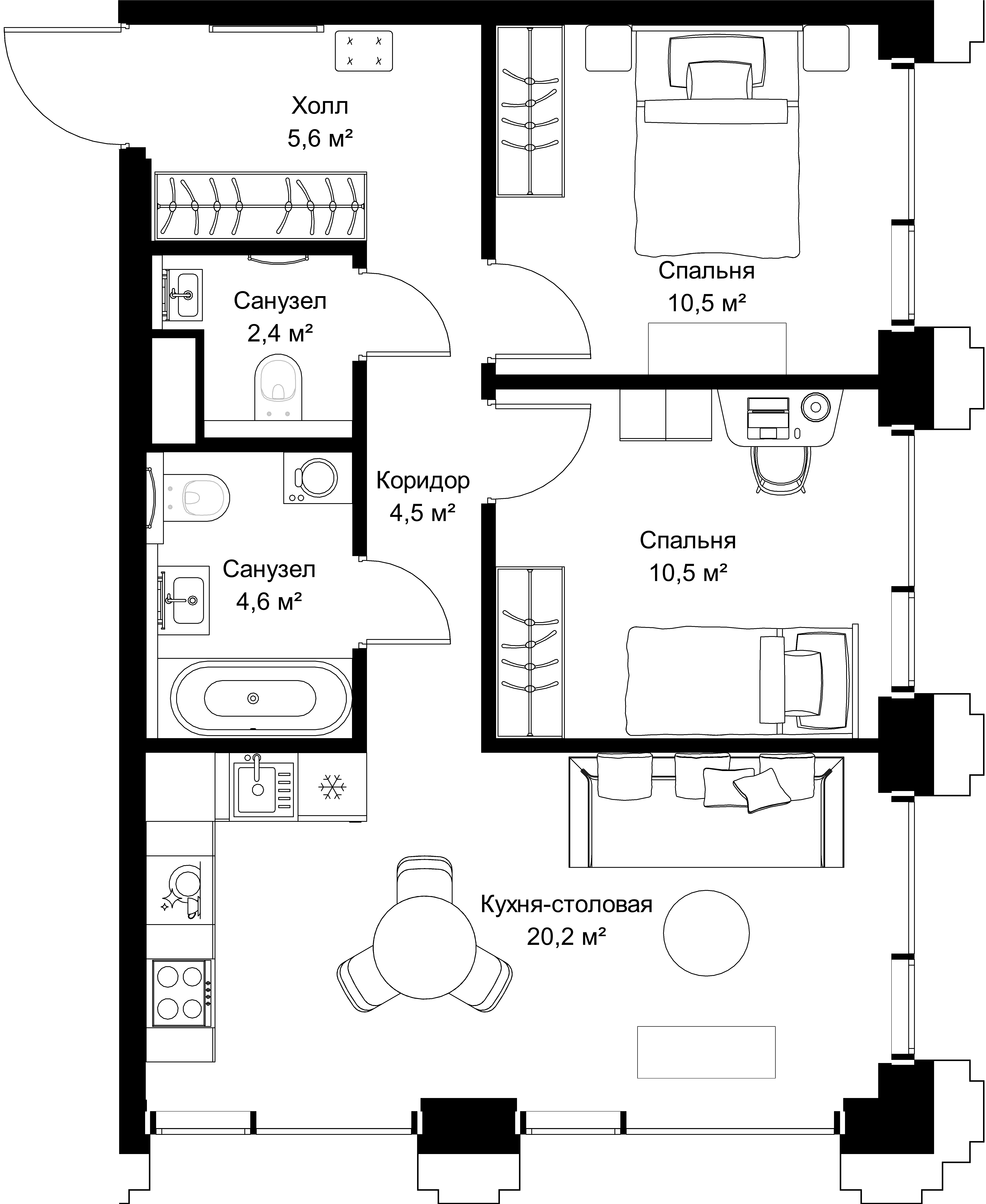 2-комнатная, 58,3 м² — 29 187 895 ₽