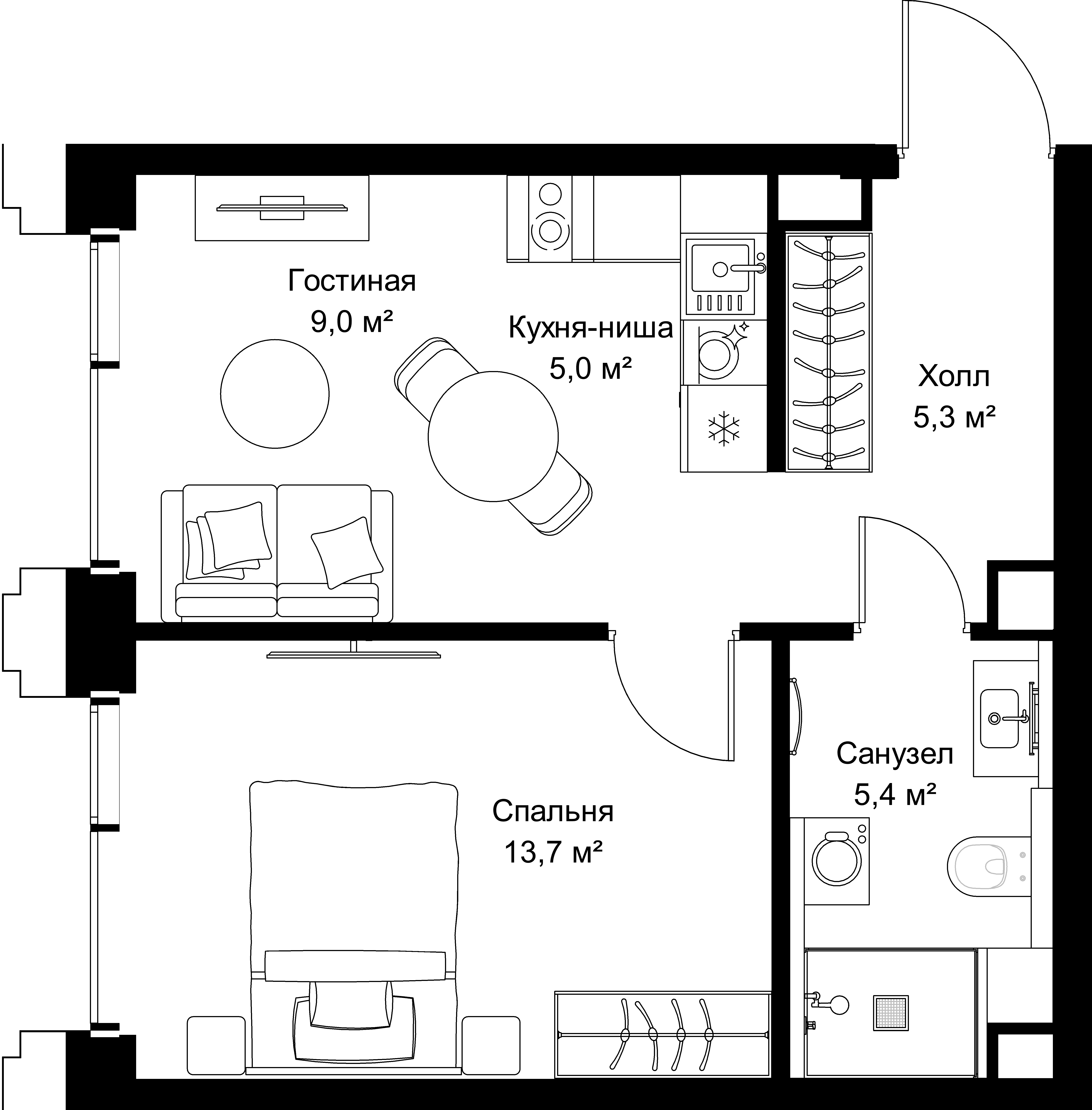 1-комнатная, 38,4 м² — 21 509 760 ₽