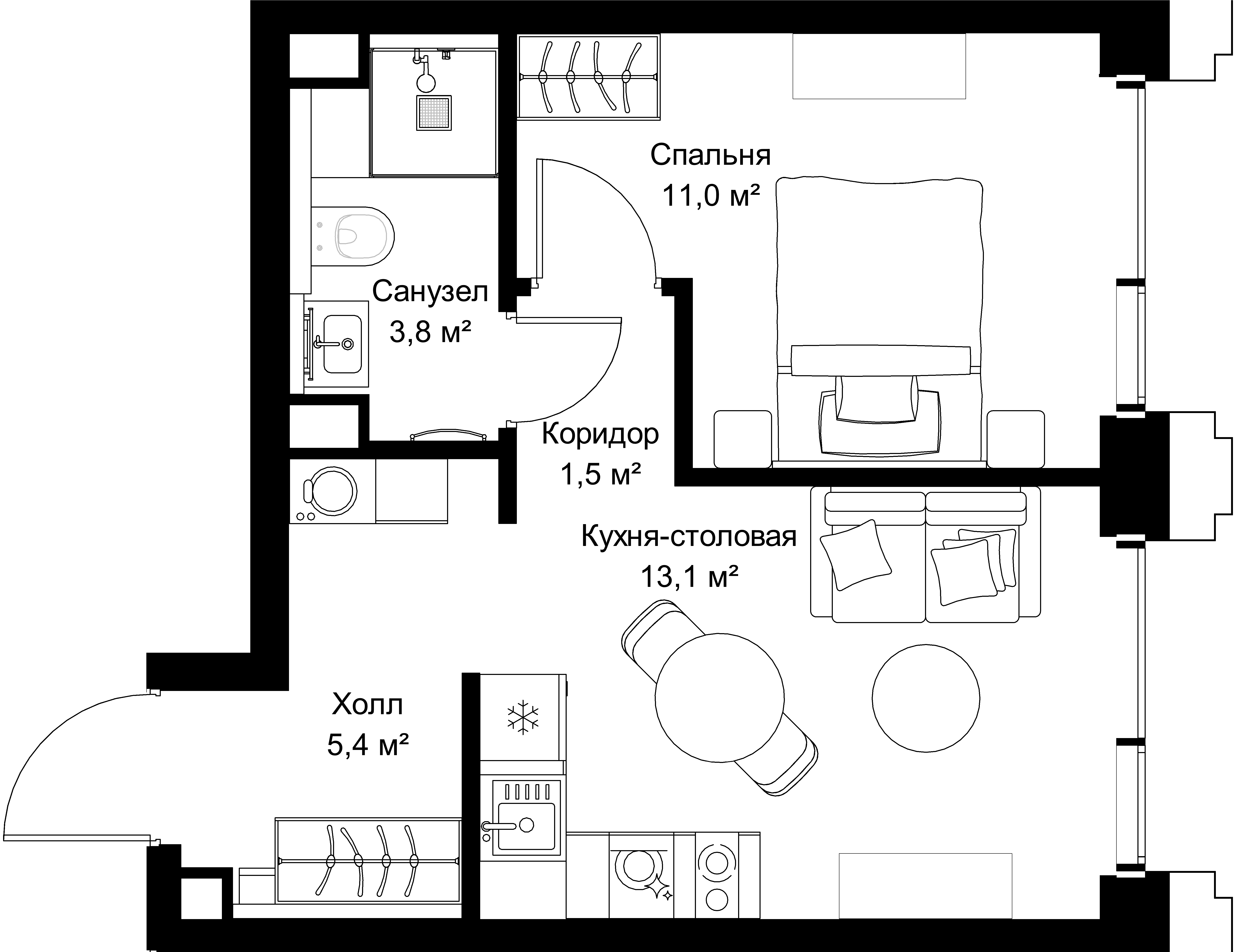 1-комнатная, 34,8 м² — 20 765 160 ₽