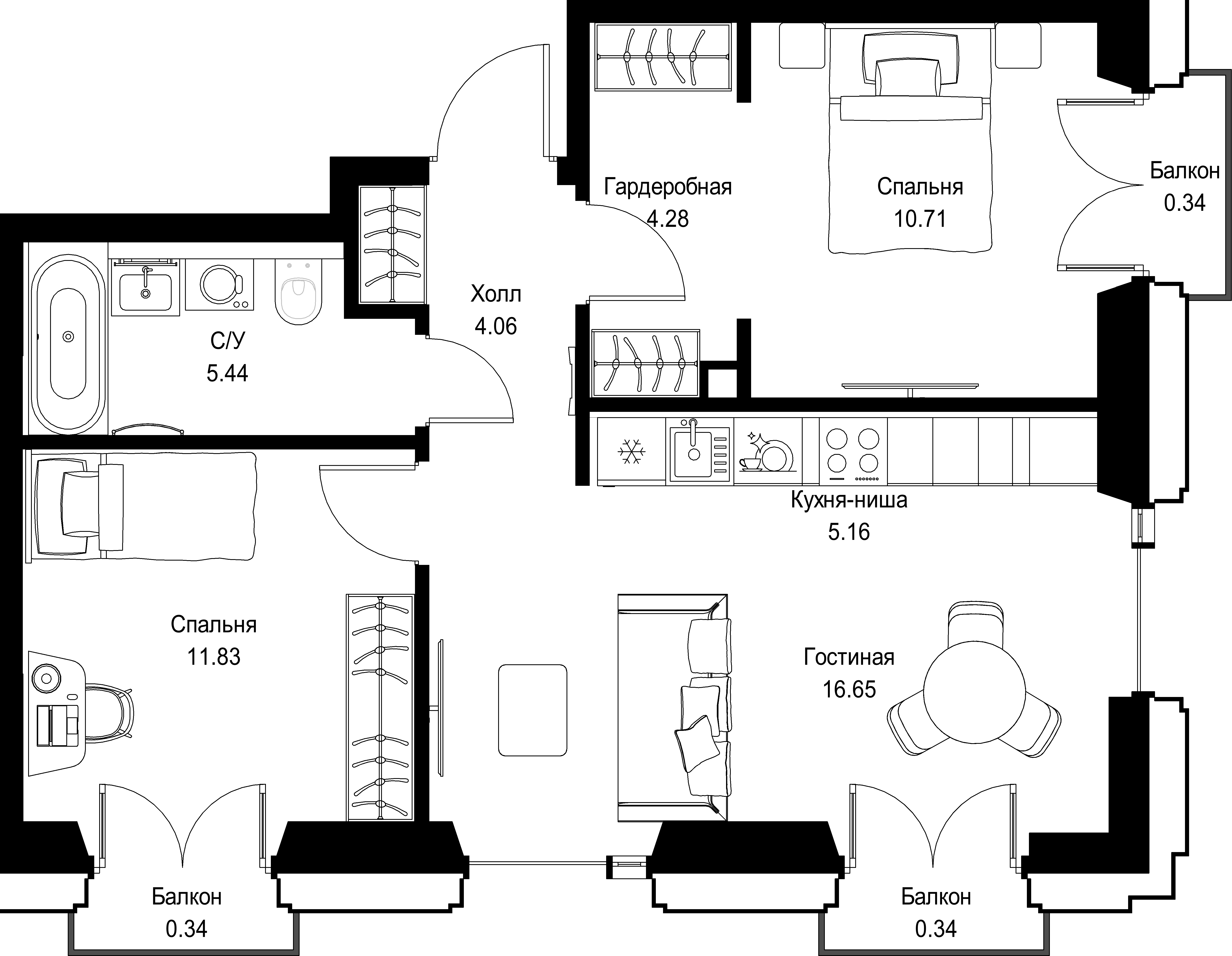2-комнатная, 59,15 м² — 29 563 170 ₽