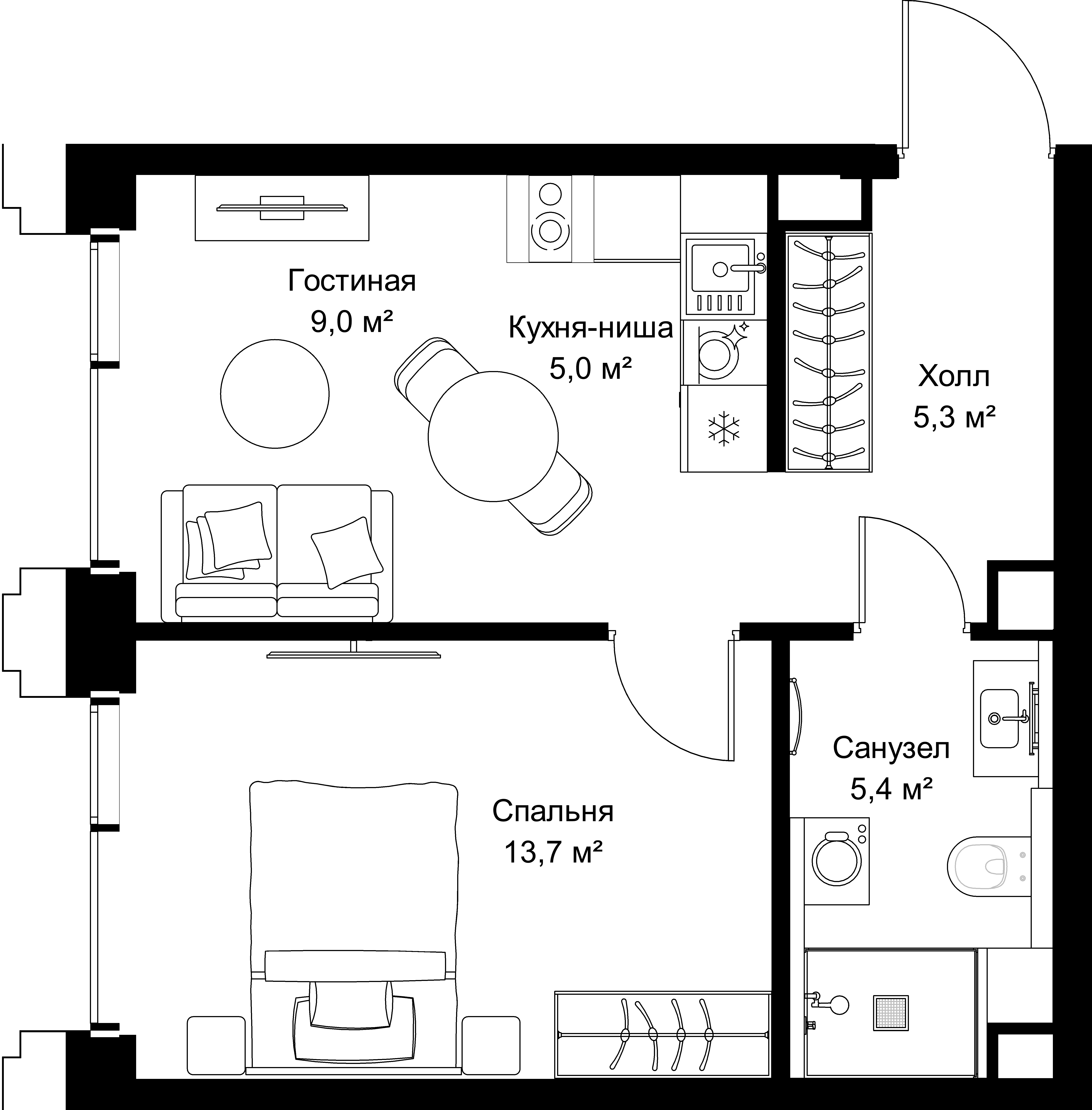 1-комнатная, 38,4 м² — 21 542 400 ₽