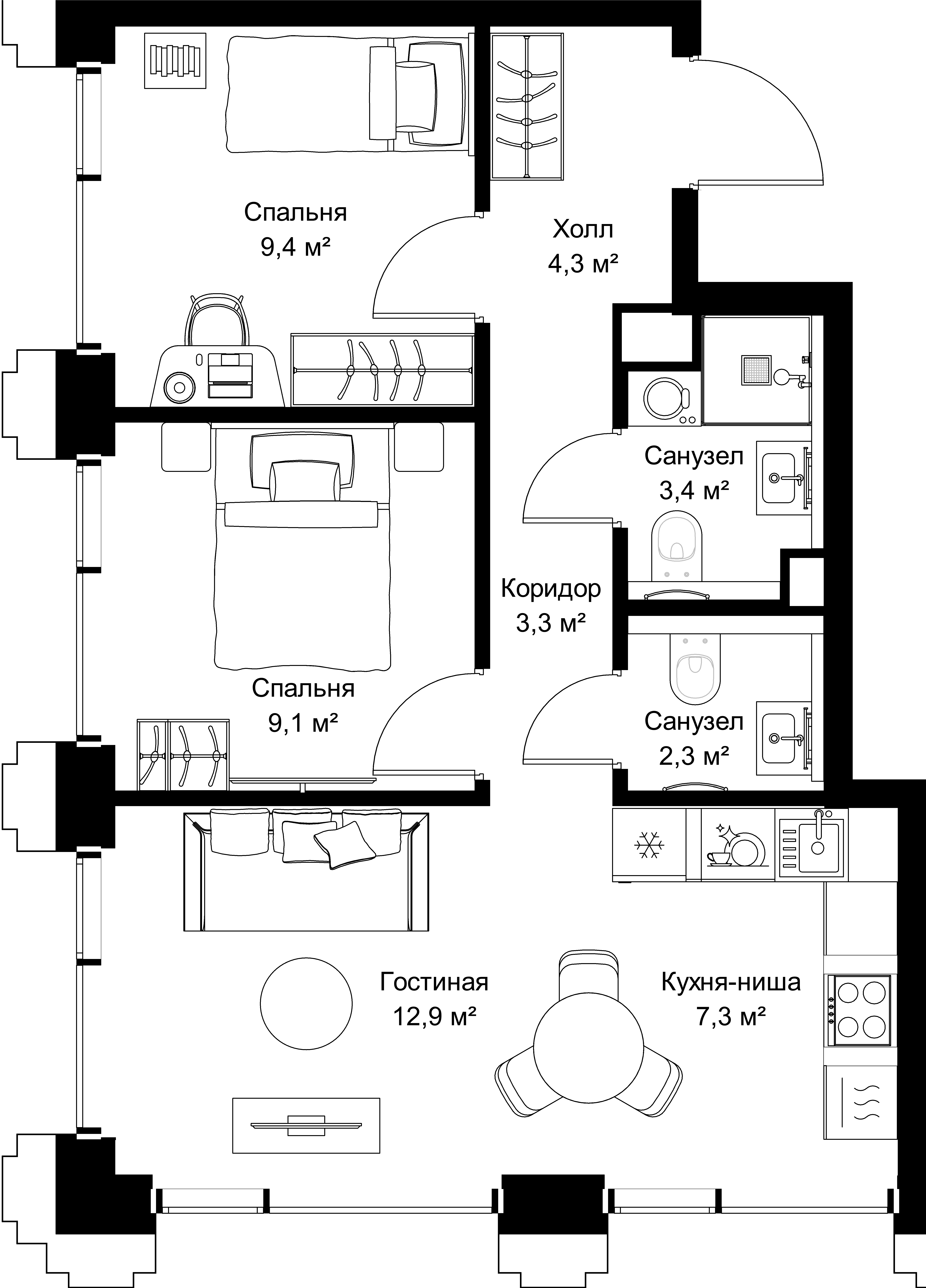 2-комнатная, 52 м² — 27 183 000 ₽
