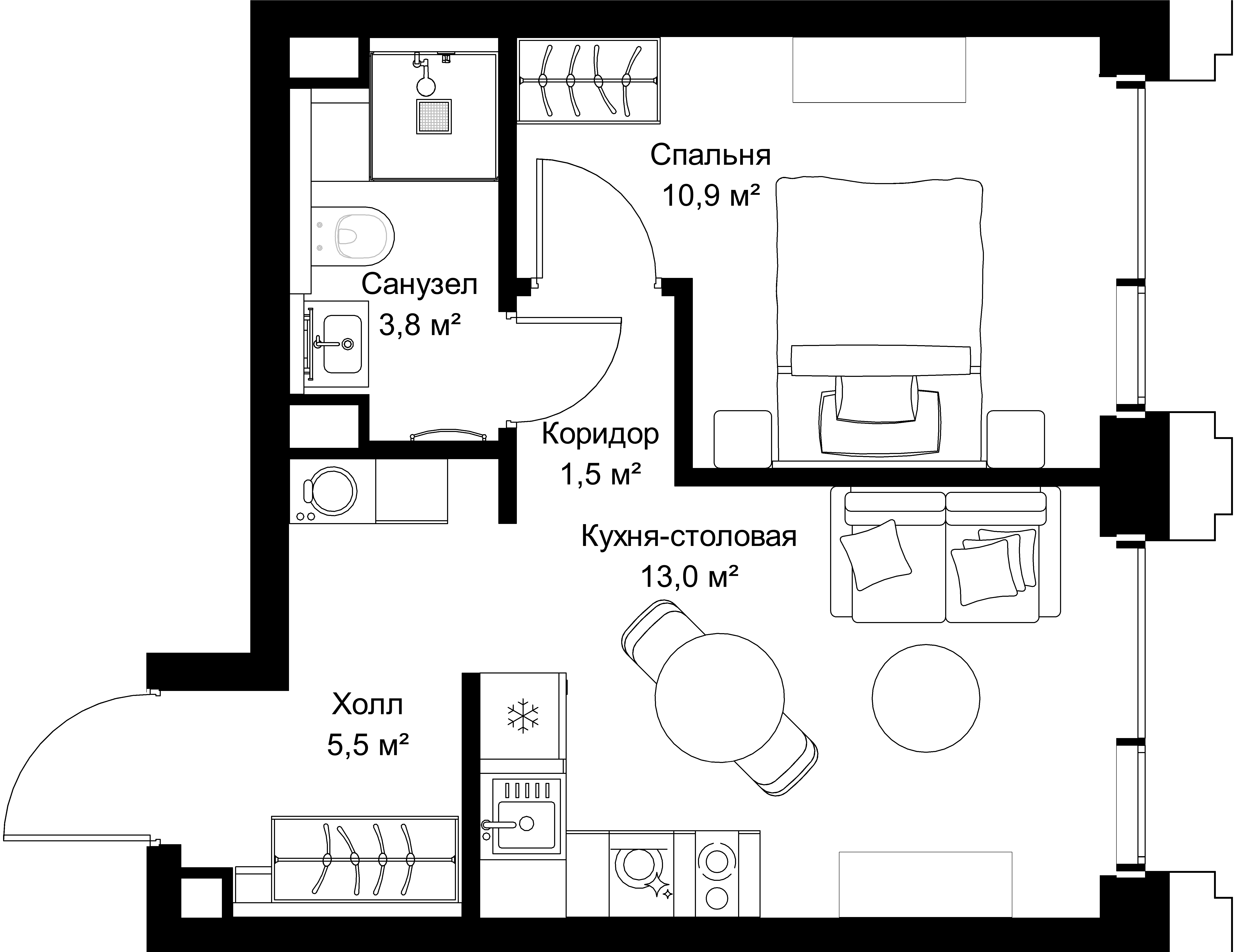1-комнатная, 34,7 м² — 20 764 480 ₽
