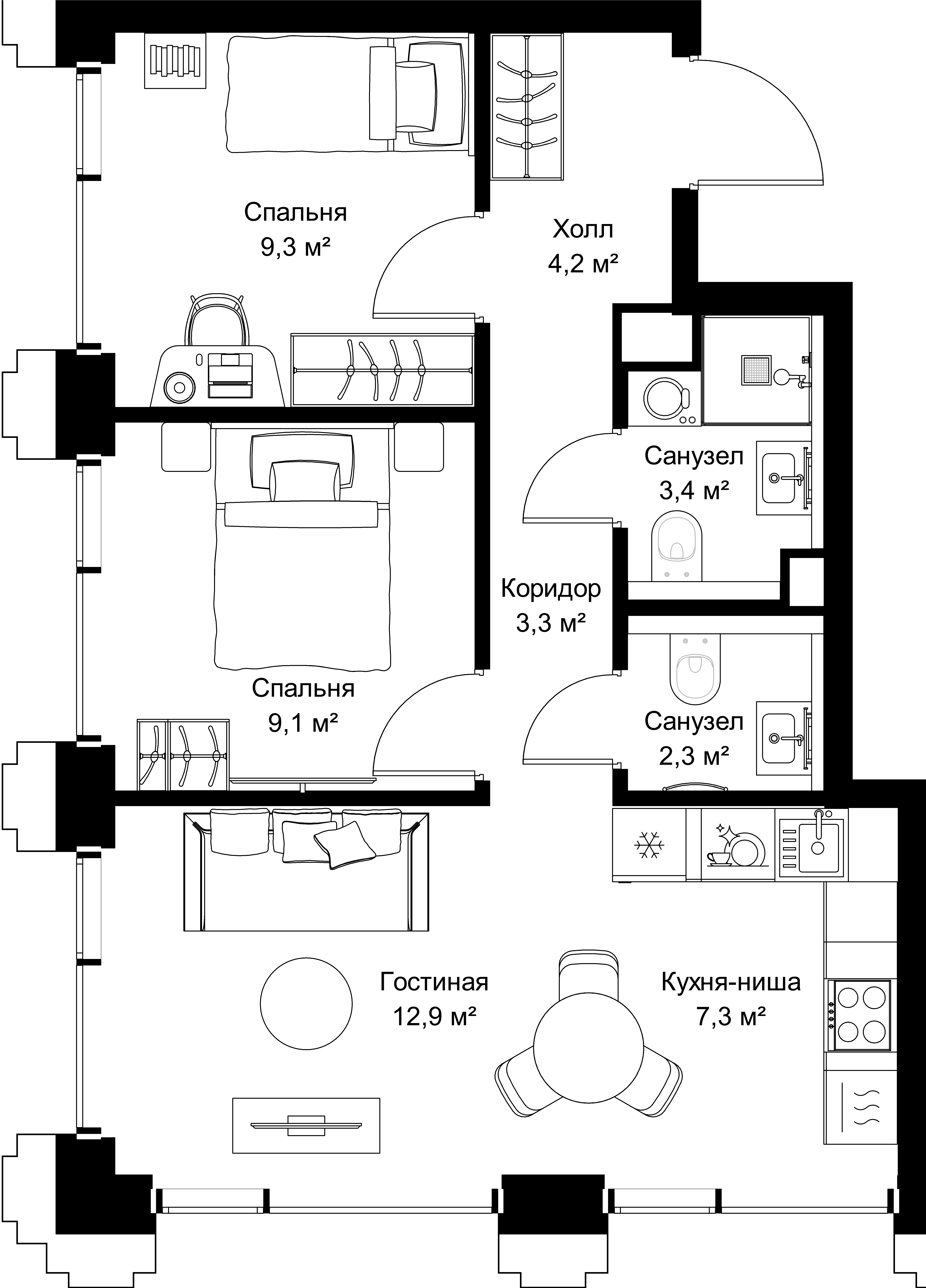 2-комнатная, 51,8 м² — 27 122 480 ₽