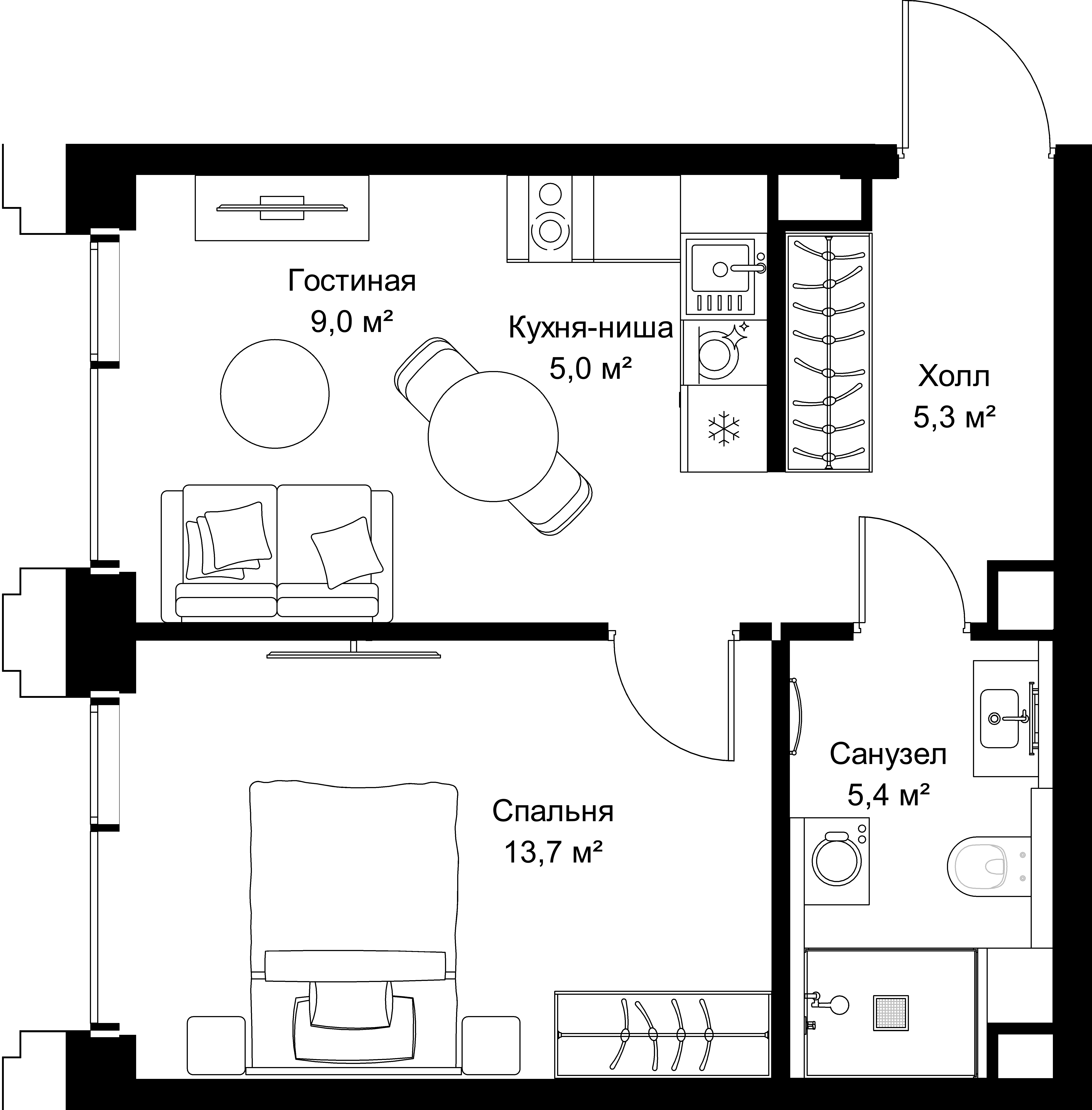 1-комнатная, 38,4 м² — 21 607 680 ₽